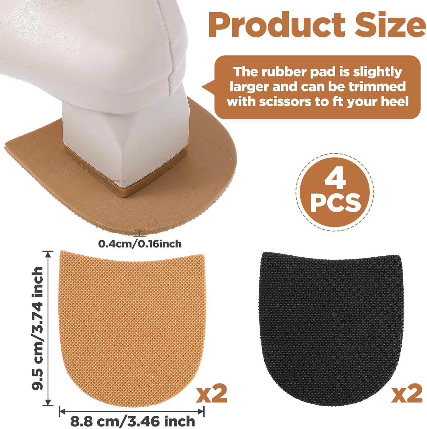 2 Pairs Shoe Repair Rubber Heels, Anti-Slip Shoe Heel Pads Boot Heel