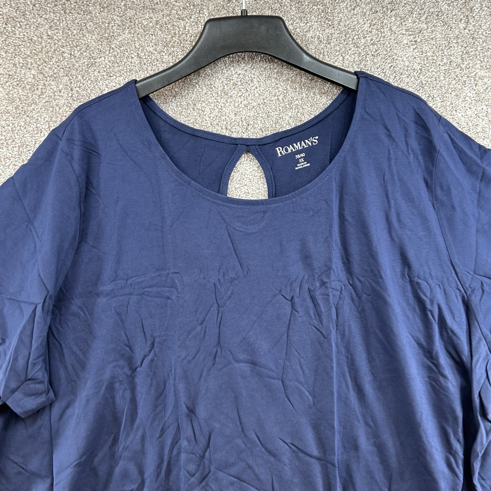 NWOT Roman’s Women’s T-Shirt Top Size 5X Blue Short Sleeve Pullover Stretch