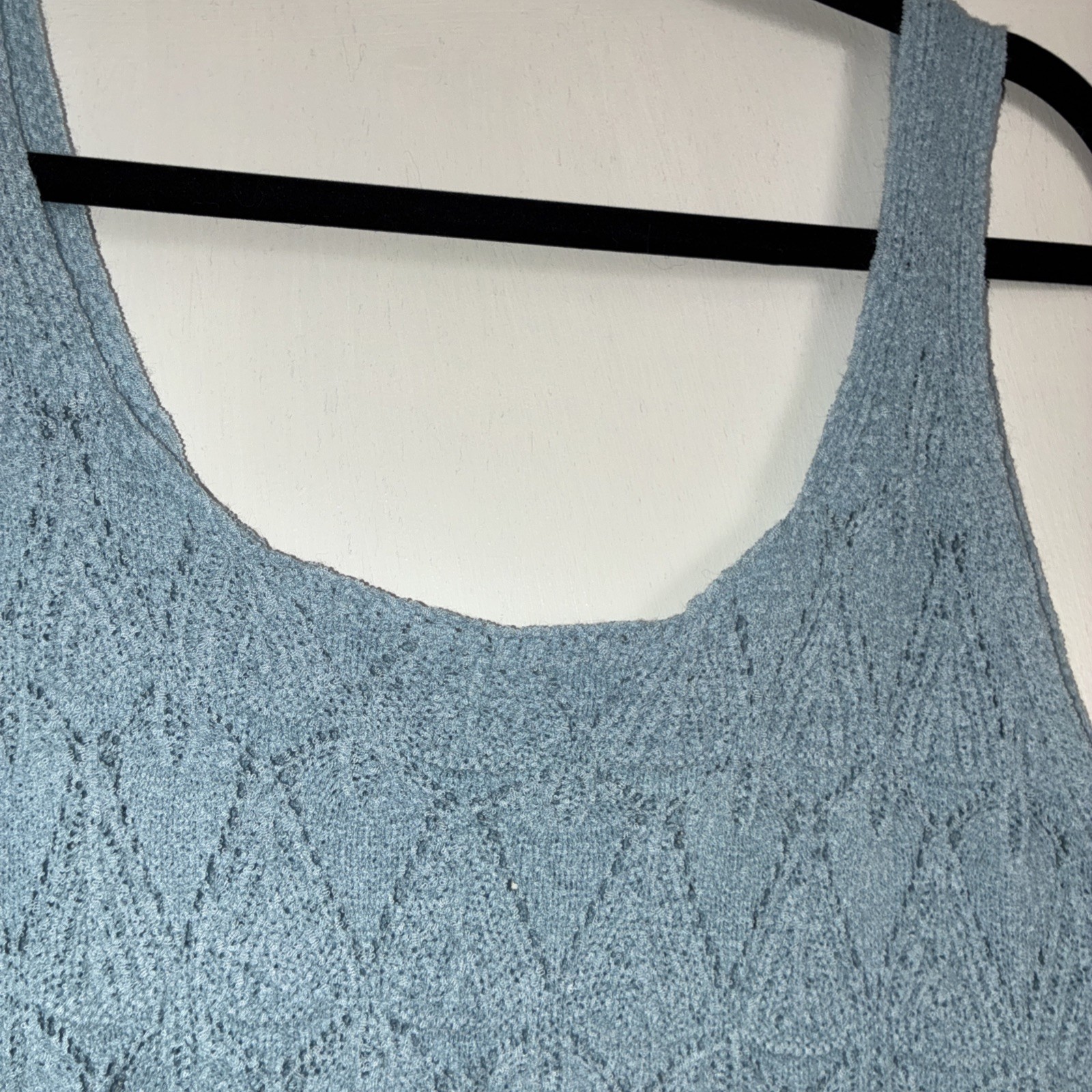 Sleeveless Blue Knit Tank Top Women’s Large Crochet Top