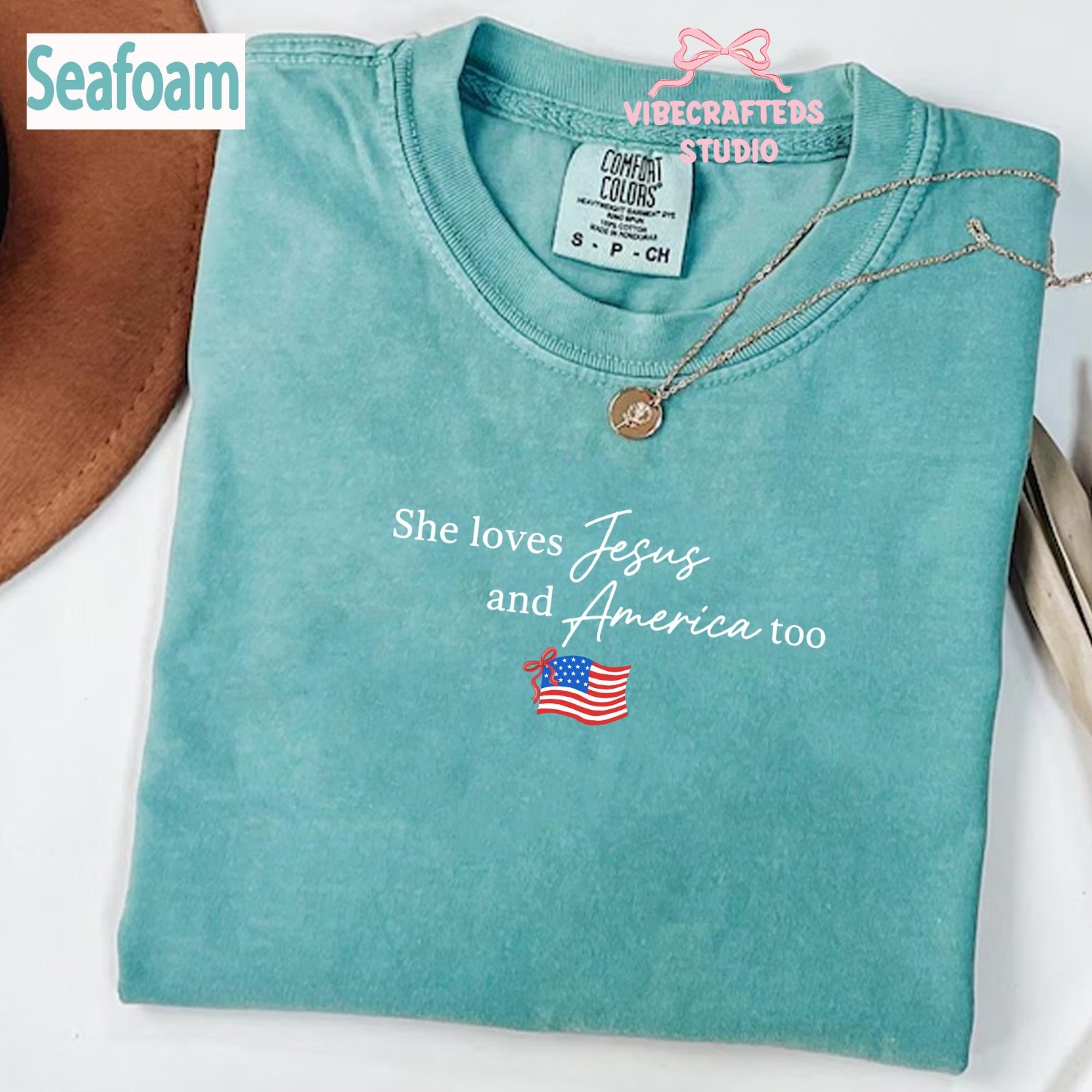 She Loves Jesus and America Too T-Shirt Patriotic Christian Flag Tee
