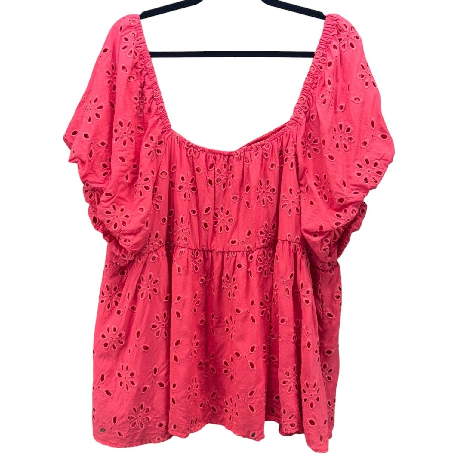 Torrid Pink Eyelet Top 4x Milkmaid Blouse Empire Waist Flutter Sleeve Top