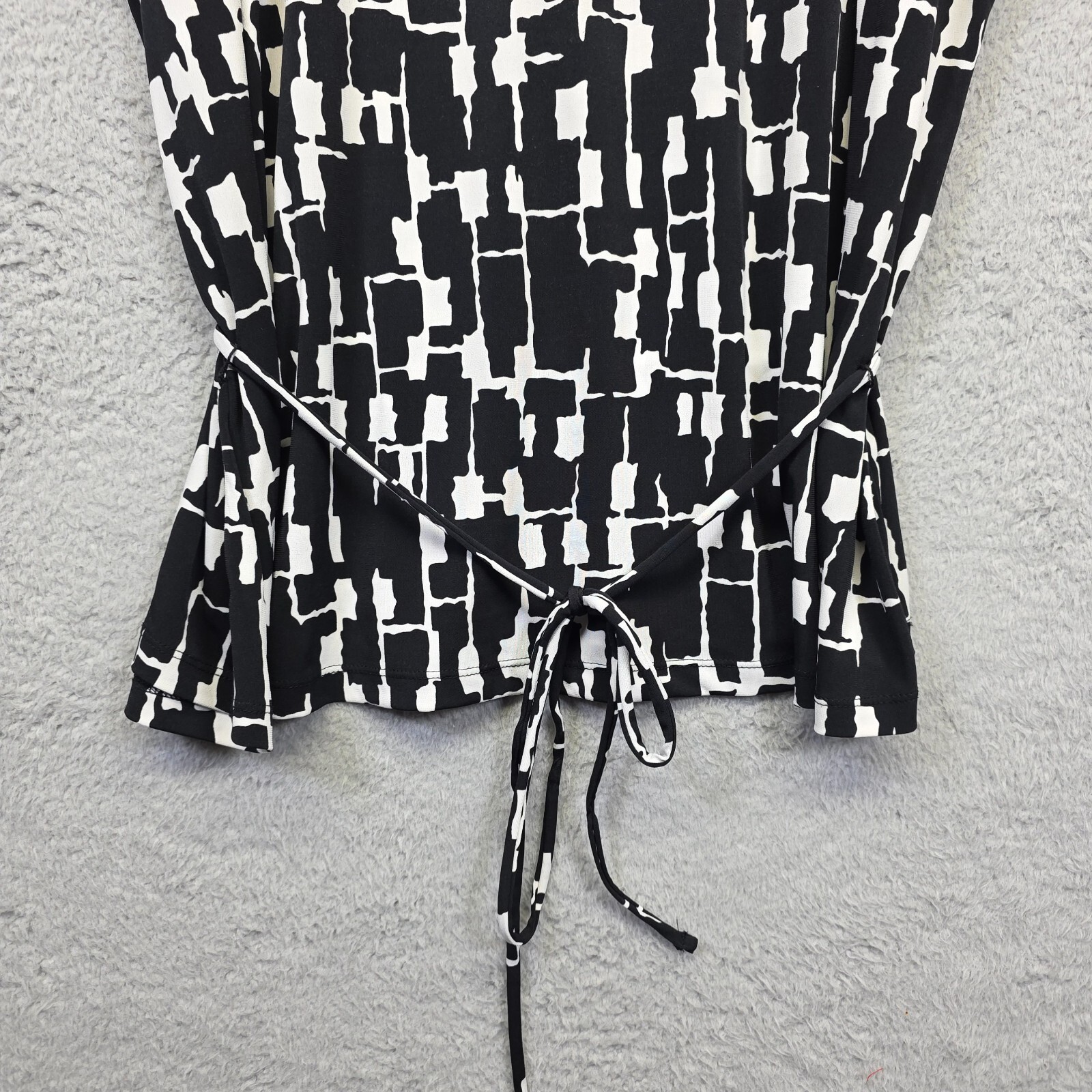Merona Top Womens Plus 2X Black Abstract Tie Shirt Boho Career Blouse Office