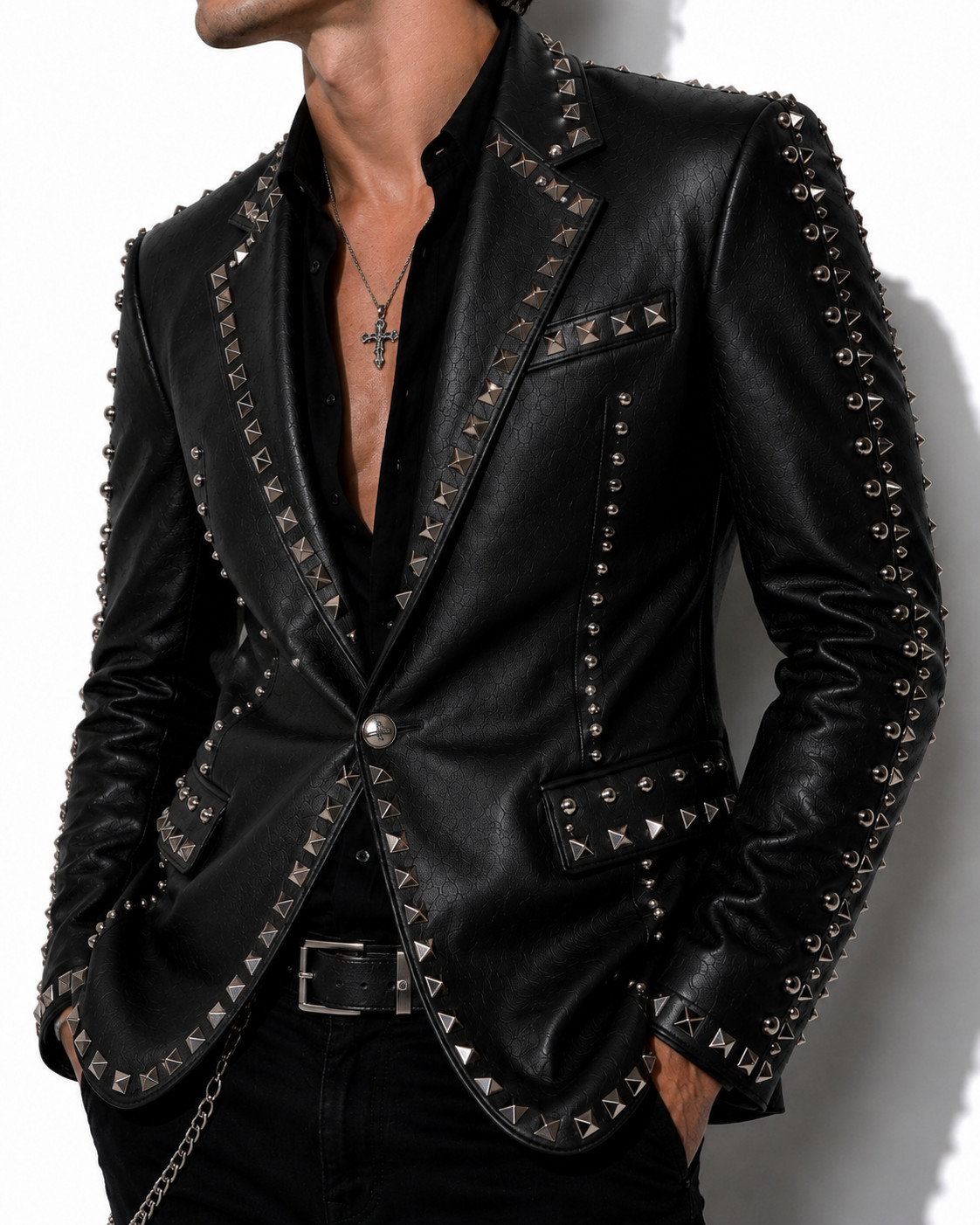 Men Black Studded Leather Blazer Jacket |Punk Rock Gothic Handmade Spike Fashion
