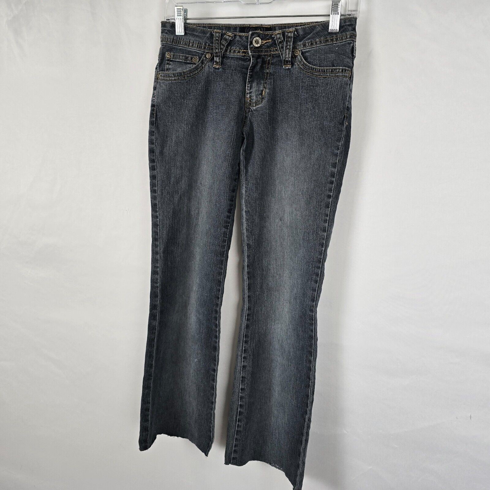 Angels Jeans Juniors 3 / 28 Blue Flare Raw Hem Ankle Embordered Sequin Bejeweled