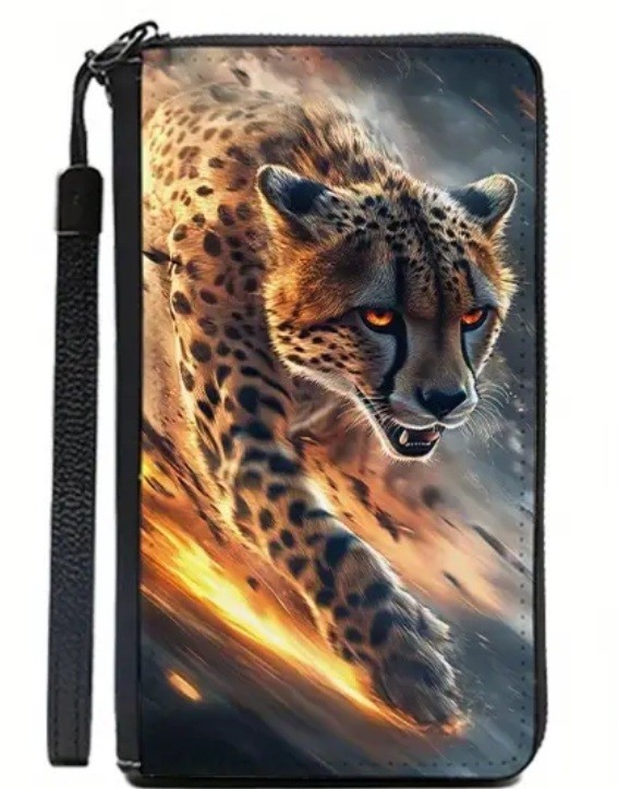 Flame Cheetah Multi-Card Wallet w/Wristlet. Brand New, Full ZIP, $38.00
