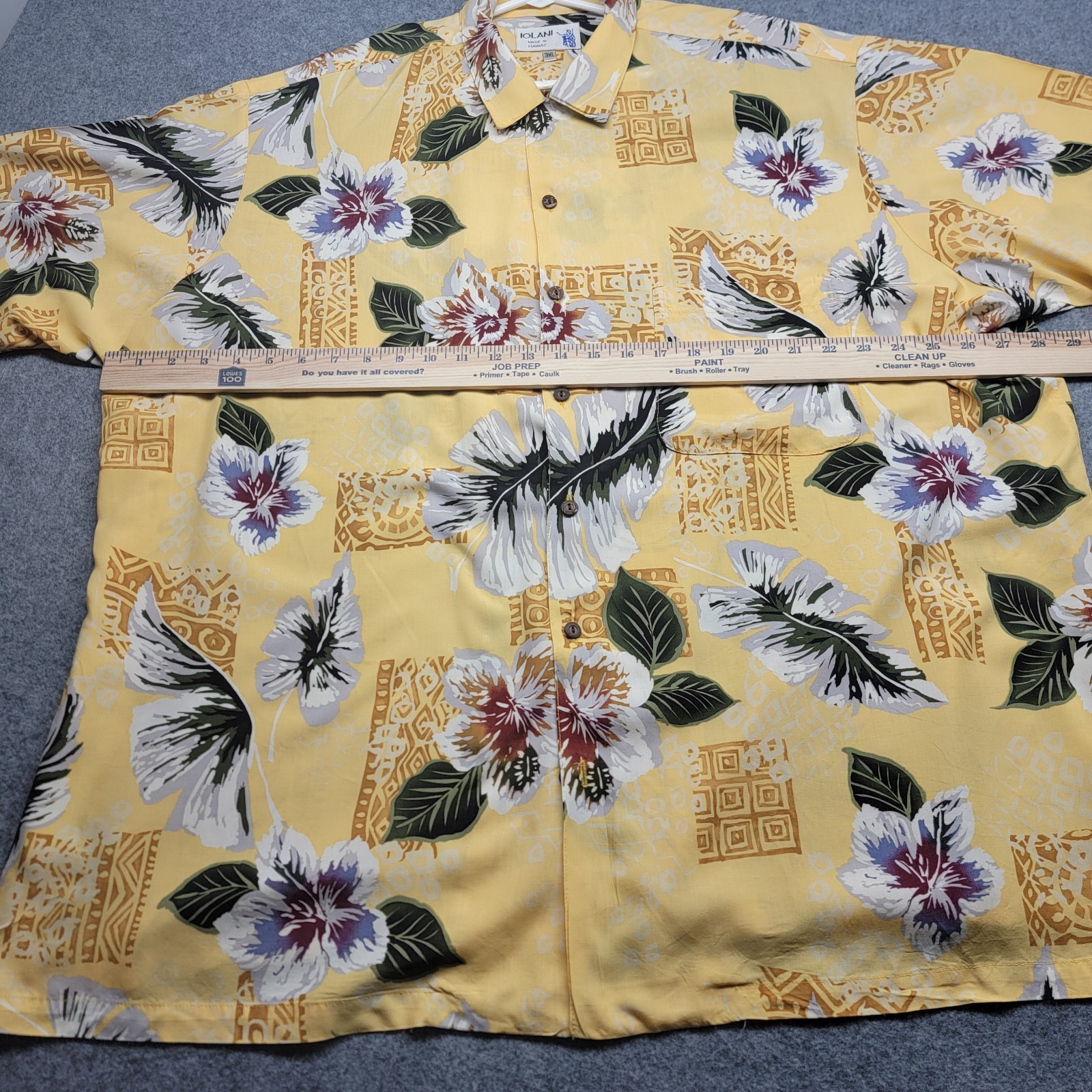 Iolani Hawaiian Vintage Adult 3XL Yellow Rayon Floral Button Up
