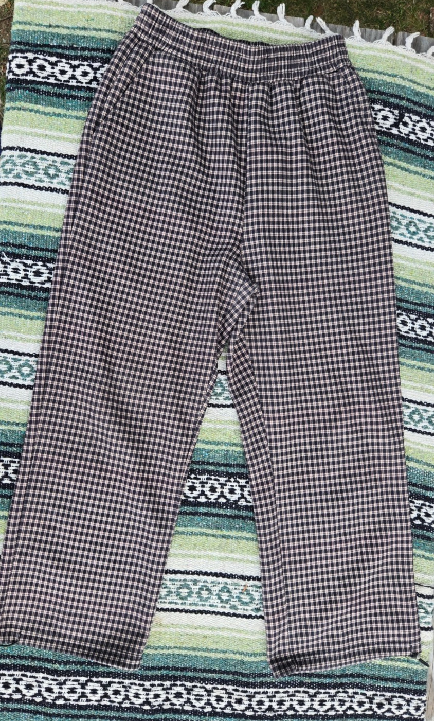 NOME Women’s Pull On Checkered Pants Size M Black White Drawstring Ankle Stretch