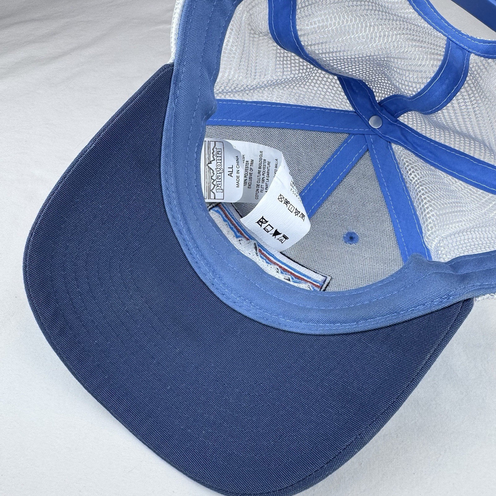 Patagonia P-6 Logo LoPro Trucker Hat Snapback 2 Tone Blue White Mesh