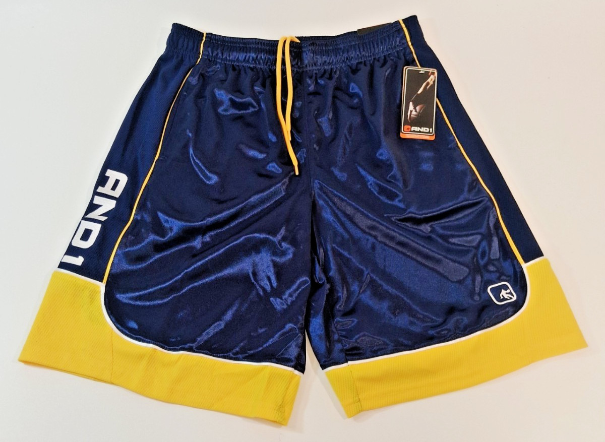 And1 Mens Athletic Shorts Basketball Gym Navy Blue Yellow M L XL 2XL 3XL SIZES