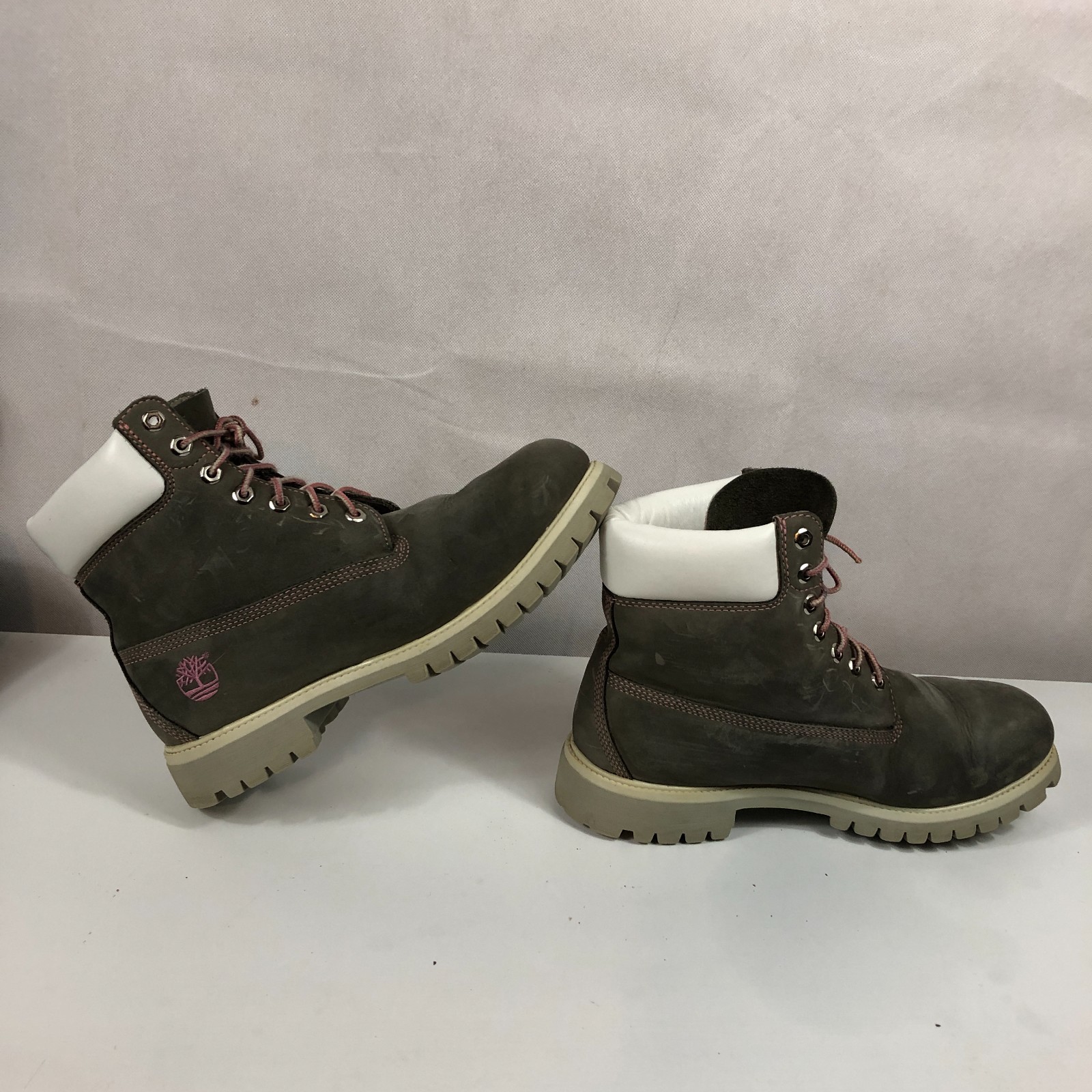 Timberland Boots Gray Pink Shoe String Womens Size 10 Mens Size 8