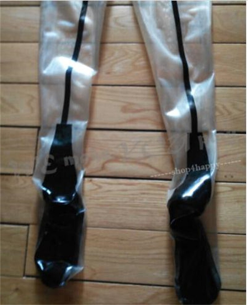 121 Latex gummi catsuit transparent & black latex bodysuit women sexy 0.4mm