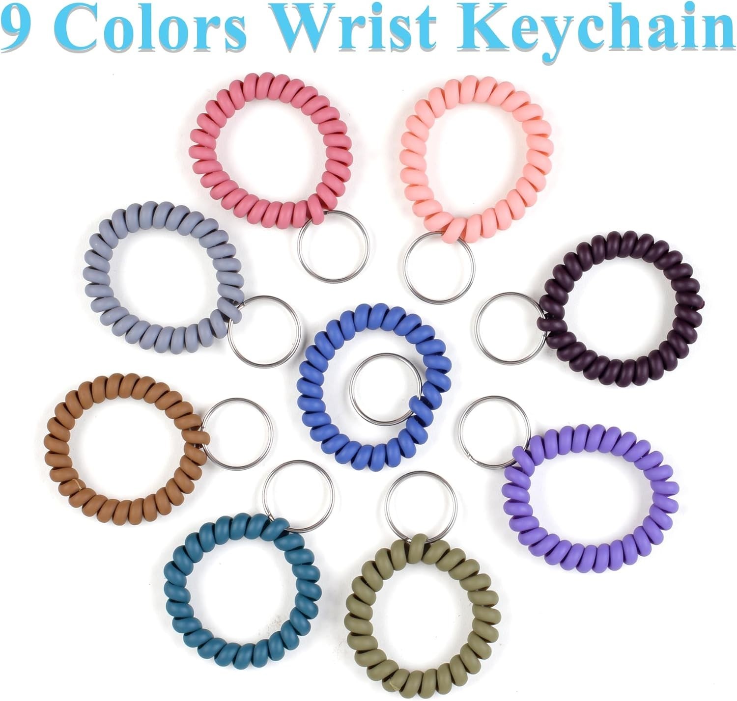 9 Pcs Wristlet Keychain Flexible Spiral Coil Wrist Band Bracelet Key Holder