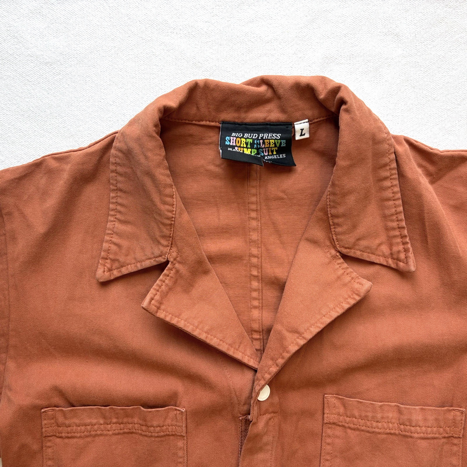 Big Bud Press Orange Rust Short Sleeve Jumpsuit M Pockets Elastic Waist Cotton