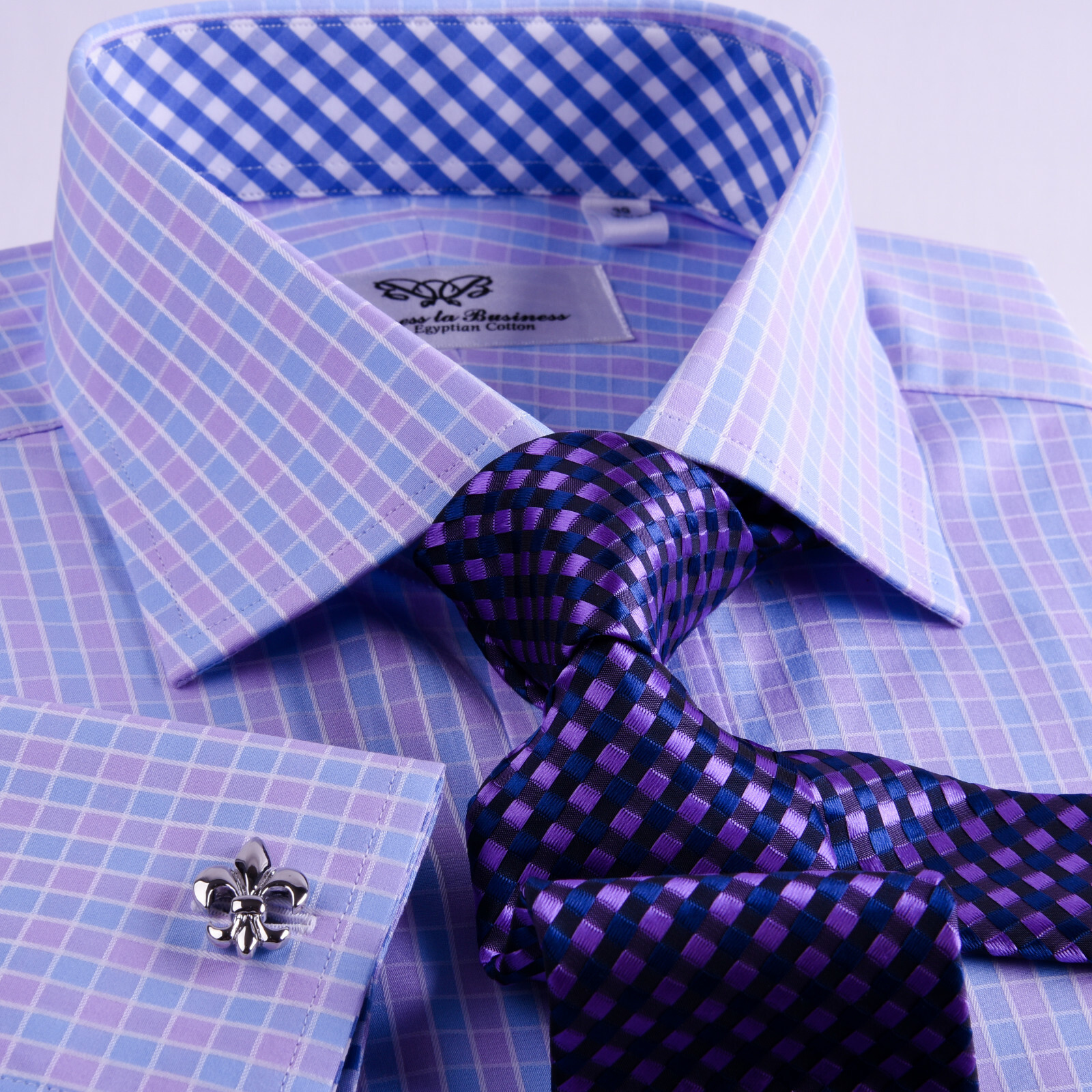 Purple & Blue Plaid & Checkers Mens Dress Shirt Formal Business Gingham Check