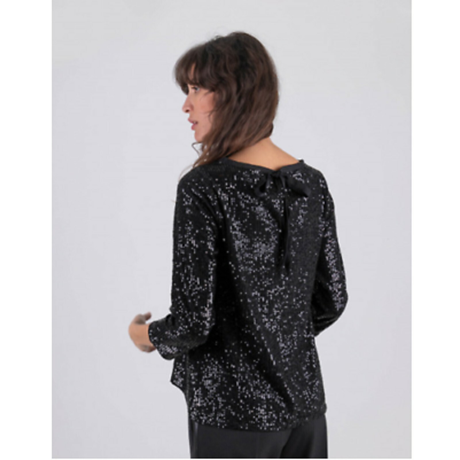 Semicouture Black Sequin Blouse Top Embellished Tie Cocktail Evening S 205757