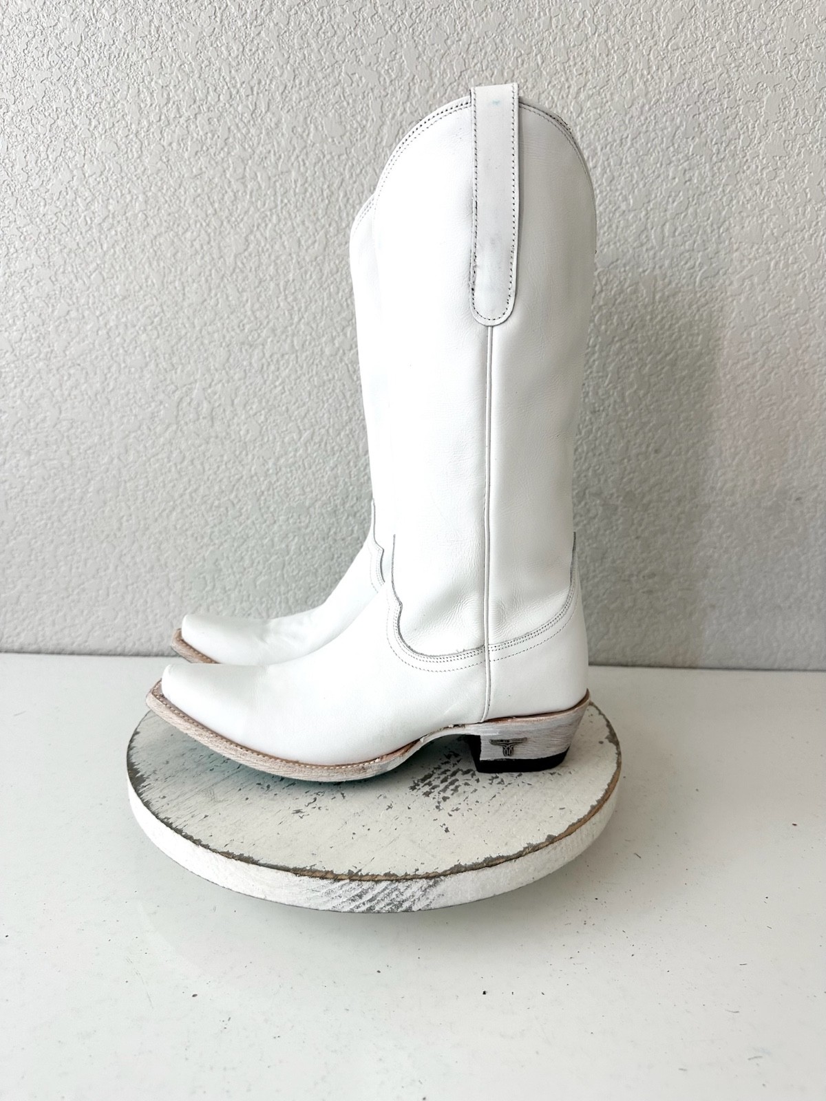 Lane EMMA JANE White Cowboy Boots Western Cowgirl Mid Calf Tall Snip Toe 6.5