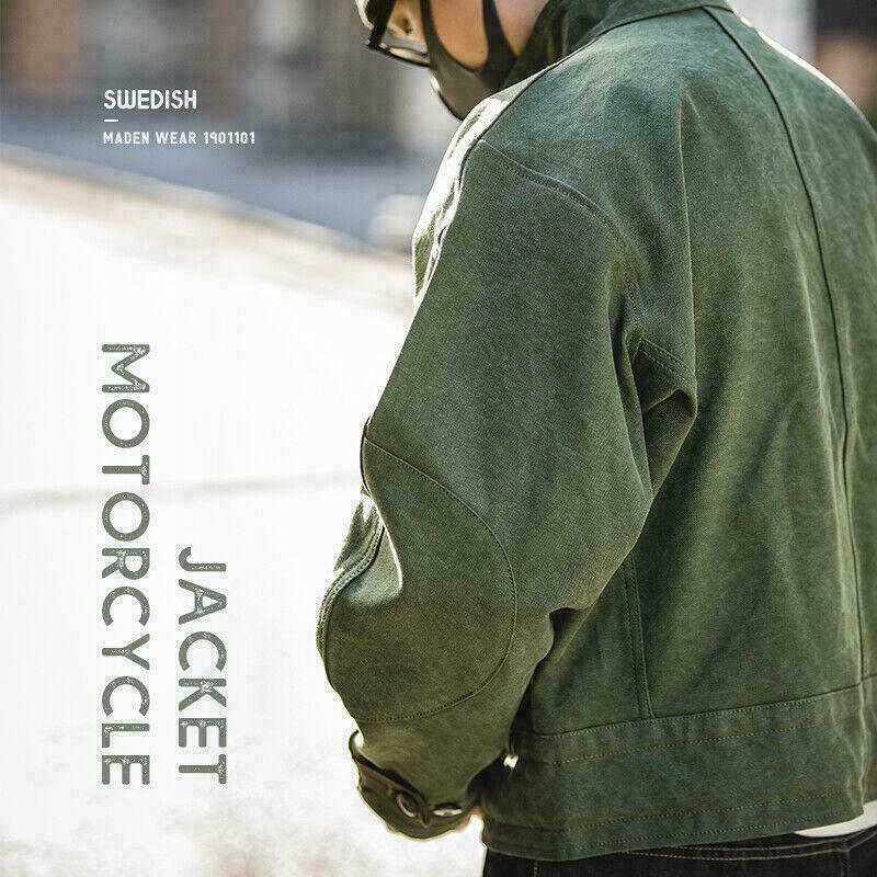 Vintage Swedish Motorcycle Jacket Men’s Workwear Green Loose Coat Belt Casual SZ