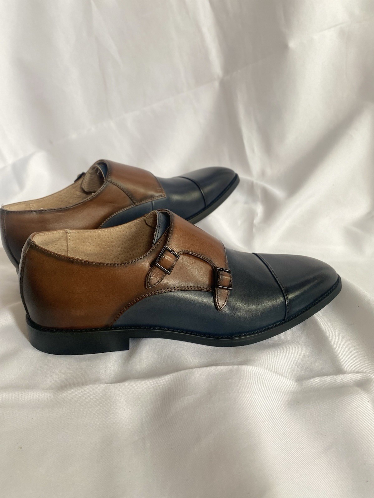 Stacy Adams Raythorne Cap Toe Double Monk Strap Navy Brown Leather Oxford Men 11