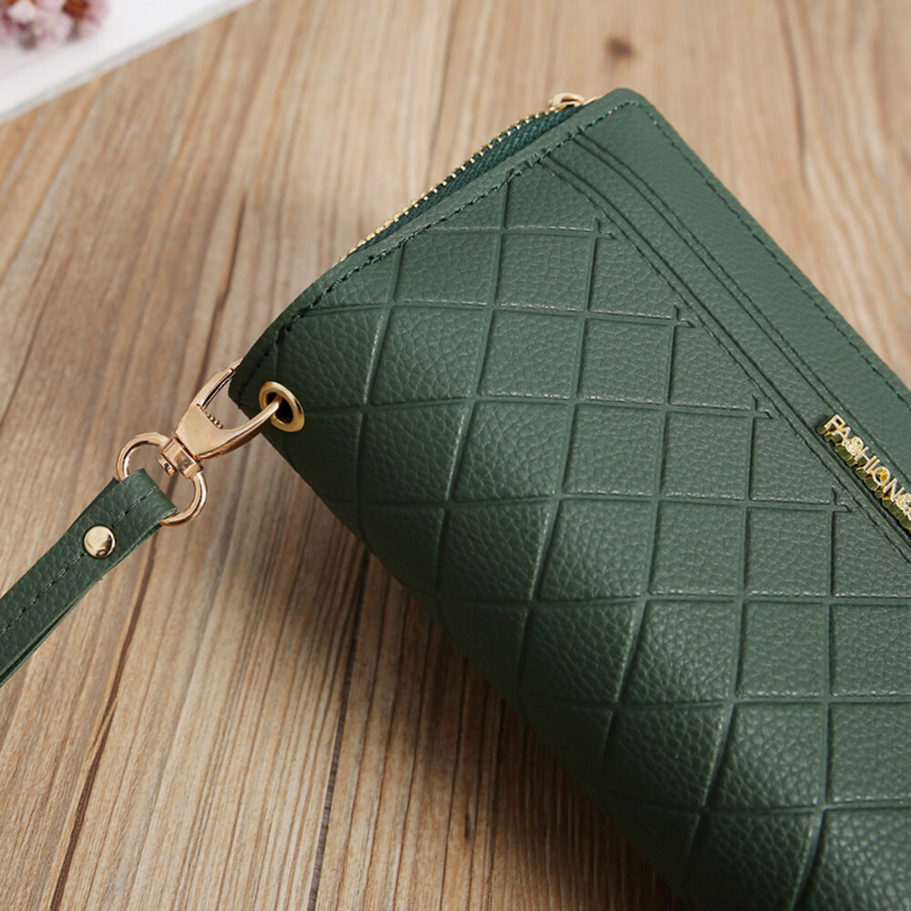 Women‘s Large Capacity Leather Wristlet Clutch Wallet Long Cell Phone Bag Zipper