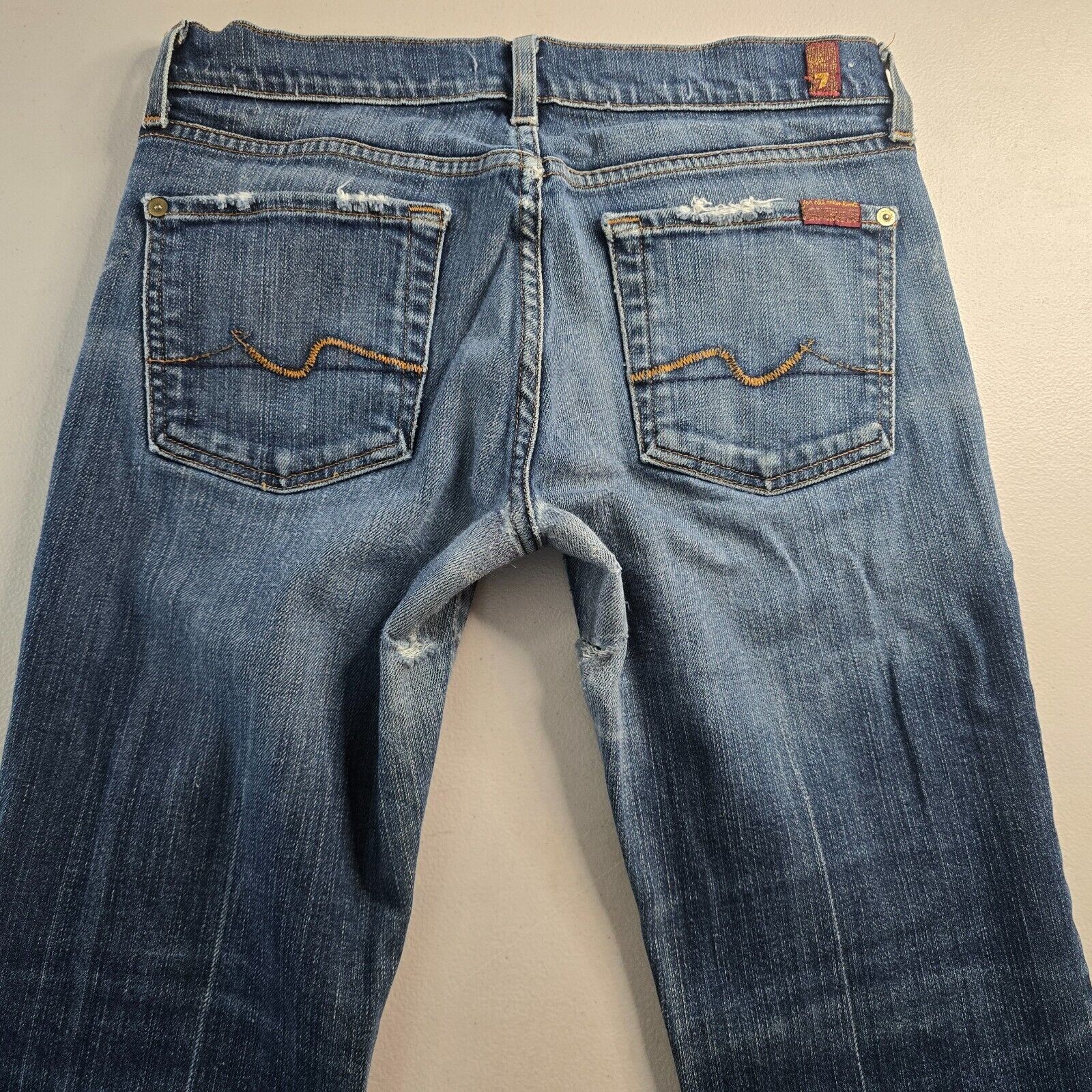 7 For All Mankind Jeans Women’s 28 Blue Flare Medium Wash Slight Distress