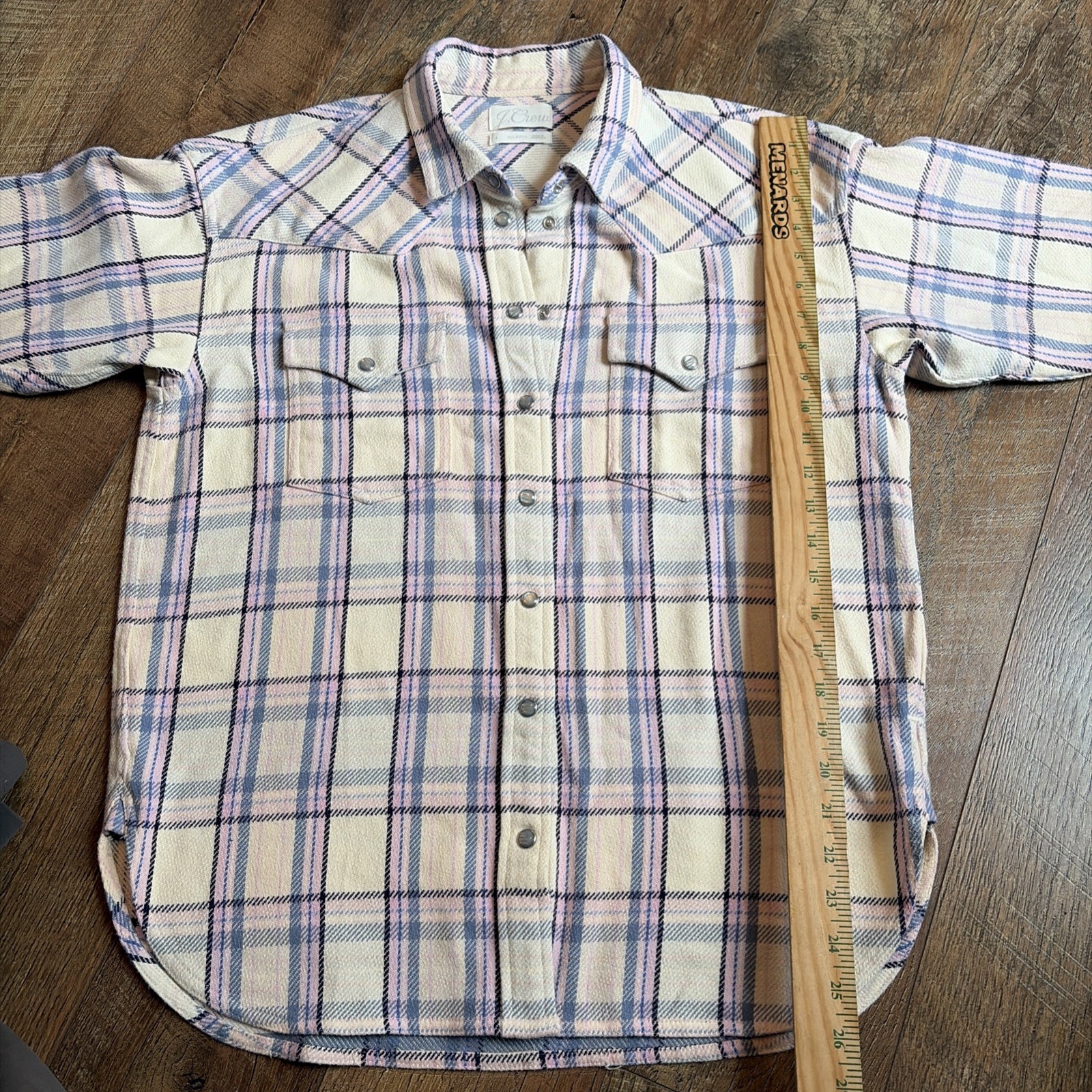 J Crew | 100% Cotton ‘Relaxed Fit’ Blue & Pink Plaid Pearl Snap Oversize Flannel