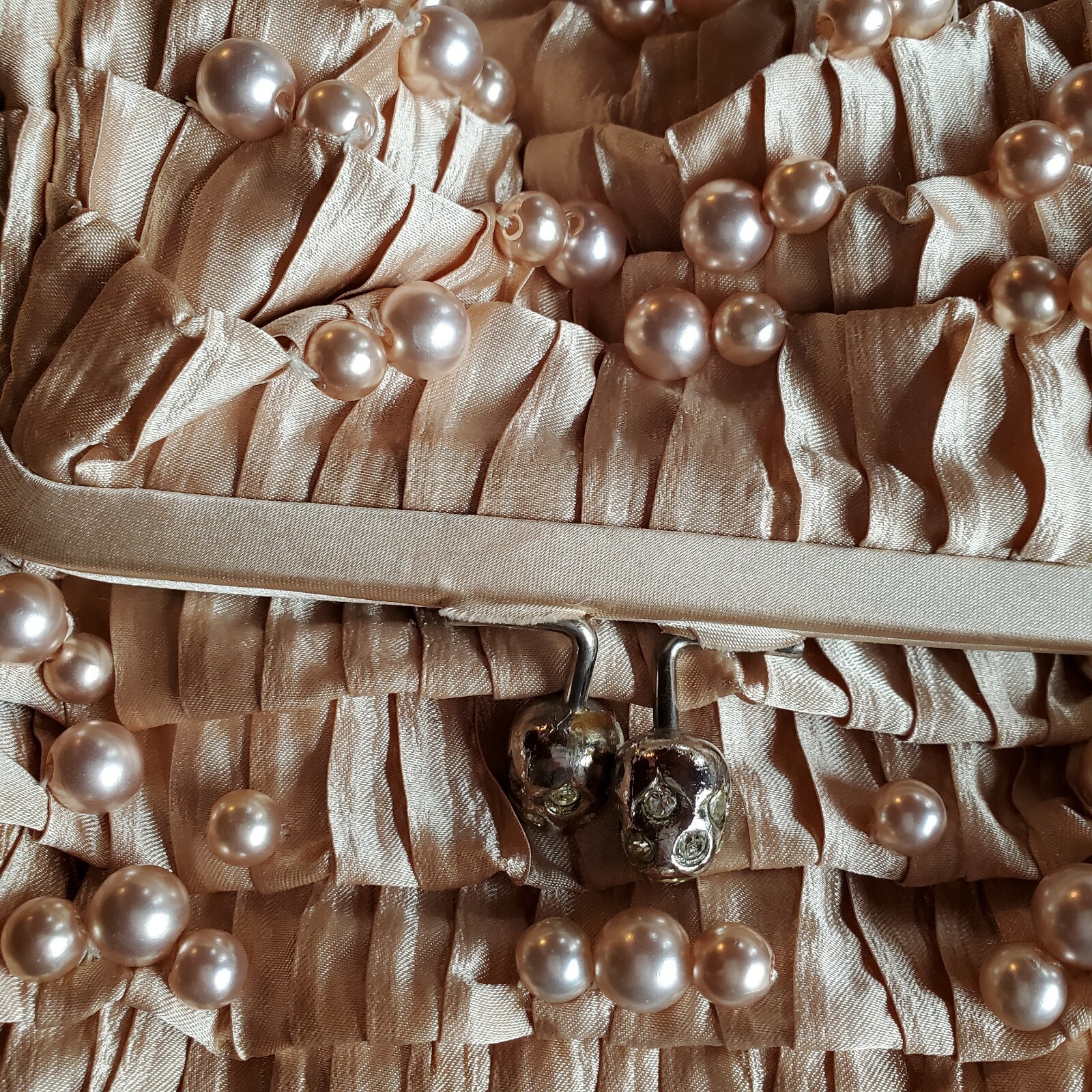 Satin Fabric and Pearl Evening or Wedding Purse, Caramel/Peach