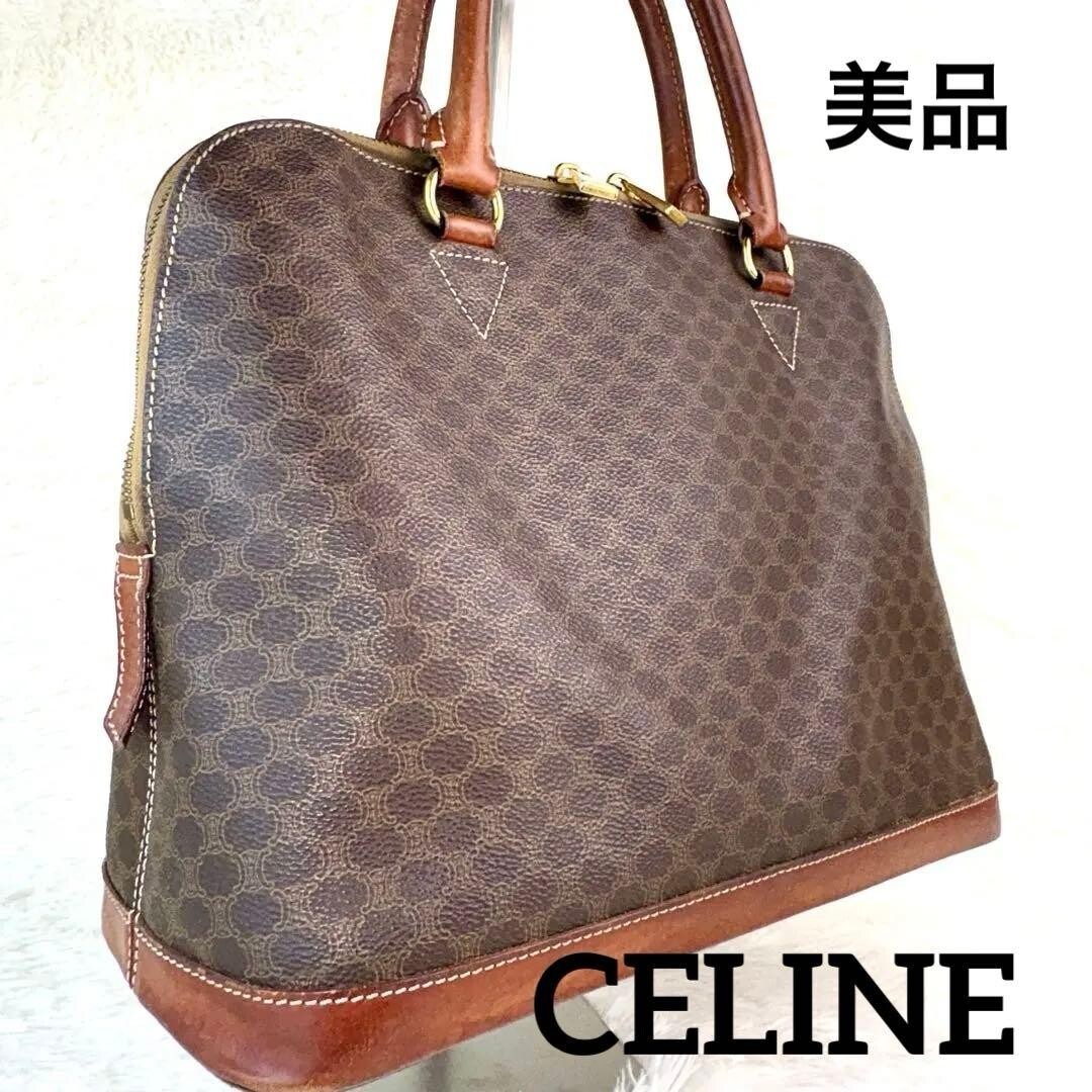 CELINE Half Moon Handbag Macadam PVC Brown Vintage Authentic From Japan
