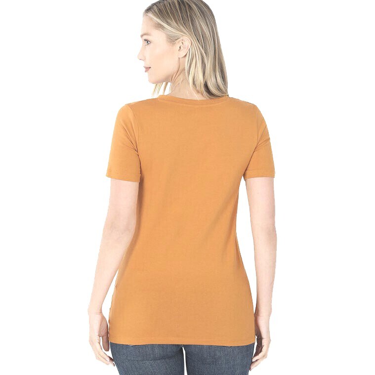 Zenana Plain Short Sleeve T Shirt V-Neck Top Stretch Cotton Tee Women Loose Fit