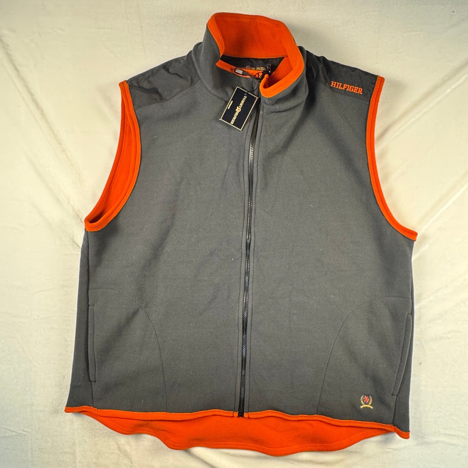 Tommy Hilfiger Mens Fleece Vest Charcoal Grey Orange Full Zip XL BAHOI New