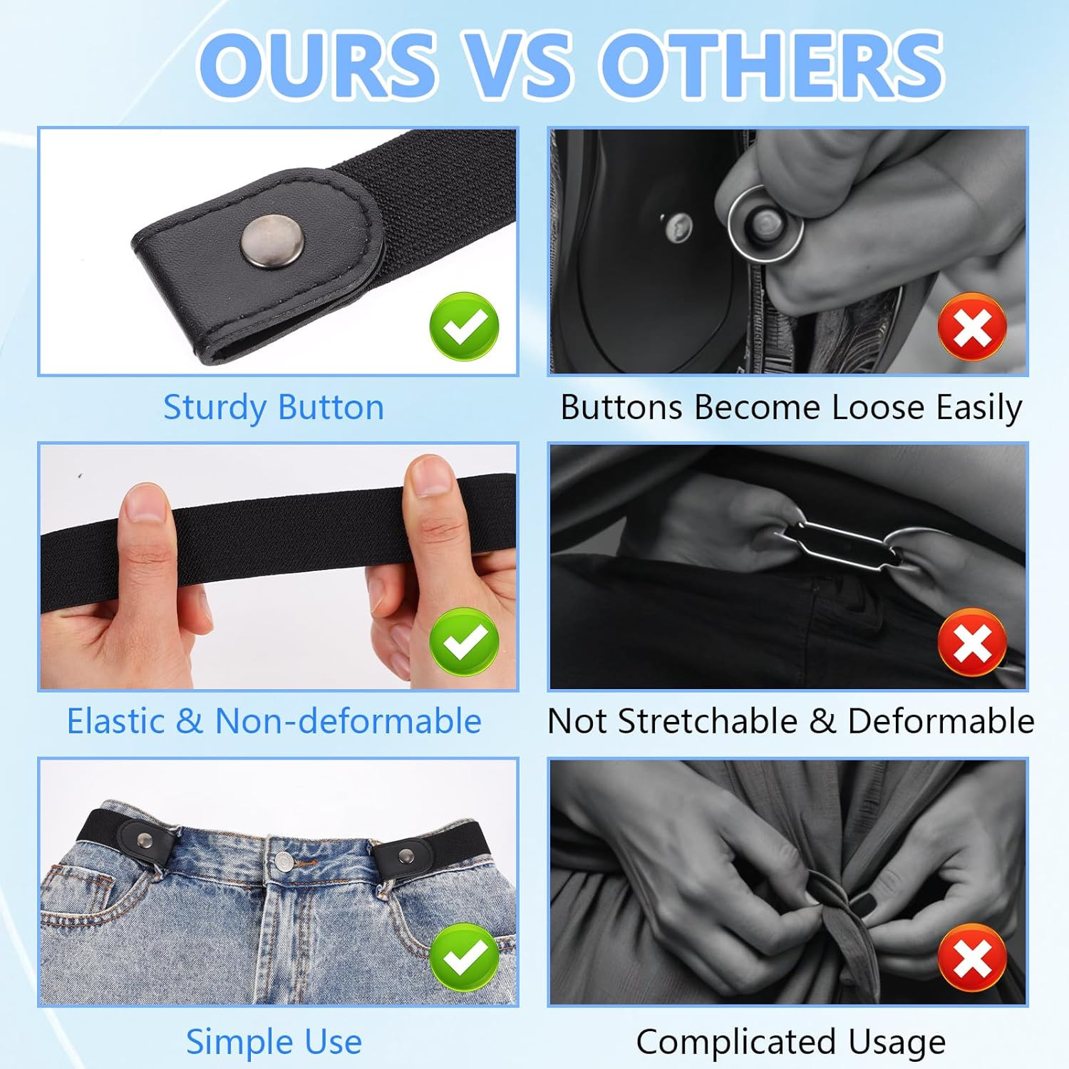 5Pcs No Buckle Stretch Belt for Women and Men Elastic Waist Belt, Comfortable