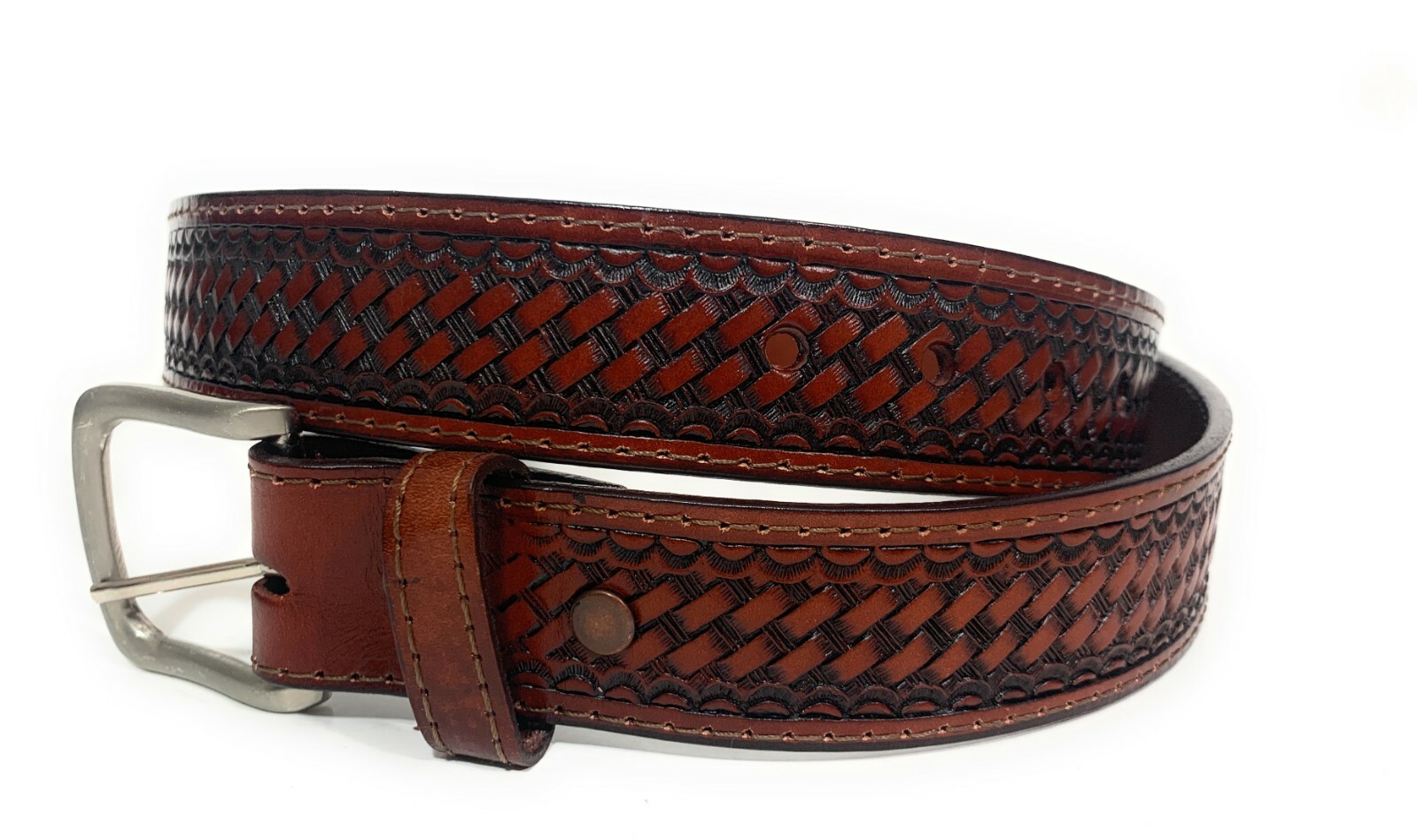 MEN’S HEAVY DUTY BASKET WEAVE WESTERN CASUAL OR WORK LEATHER BELT