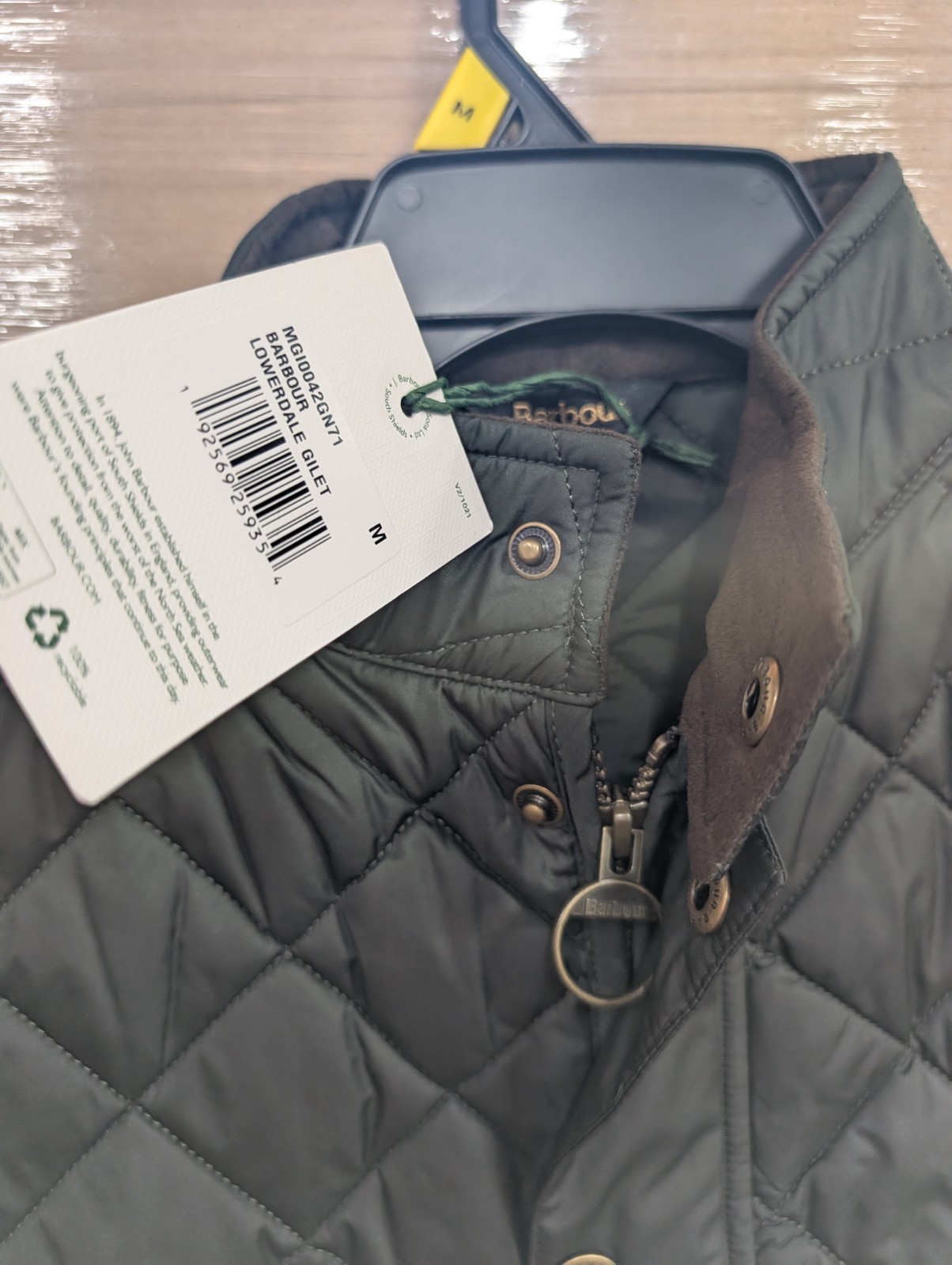 Barbour Men’s Olive Green Lowerdale Quilted Gilet Full Zip Vest Sz Med