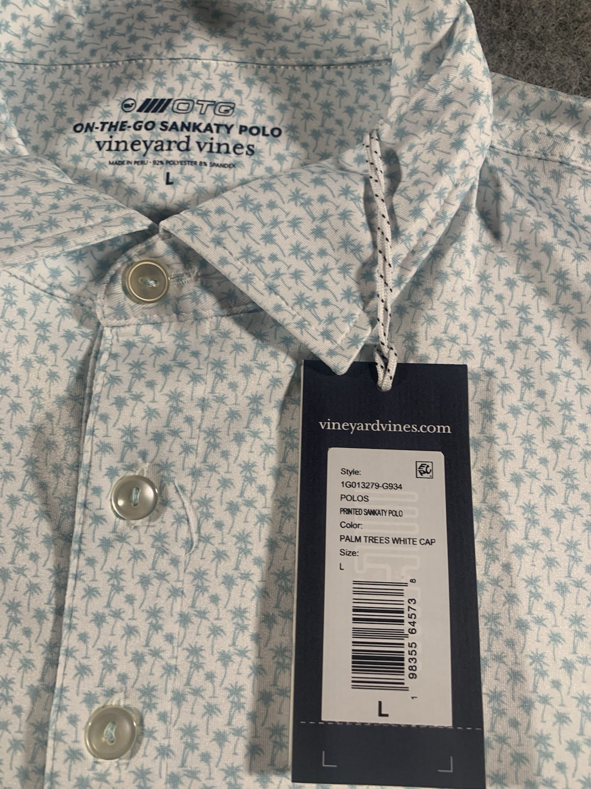 NWT Vineyard Vines Golf Shirt Mens White/Green Palm Tree Printed Sankaty Polo