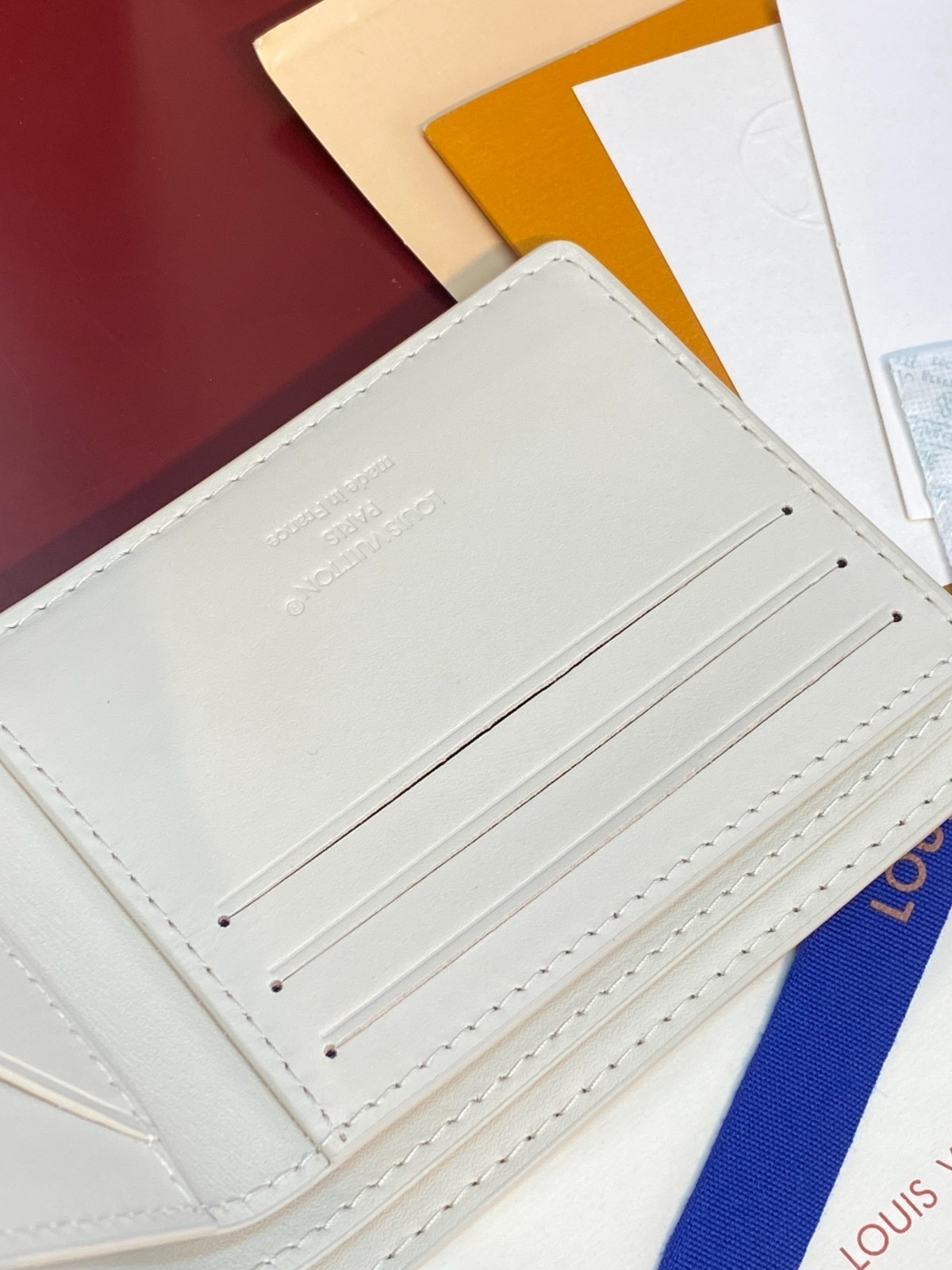 Louis Multiple Wallet Monogram Georges Leather White Navy New