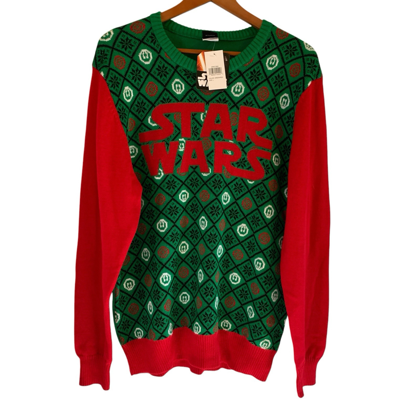 Star Wars Ugly Christmas Sweater Mens Large Crew Neck Green Red New