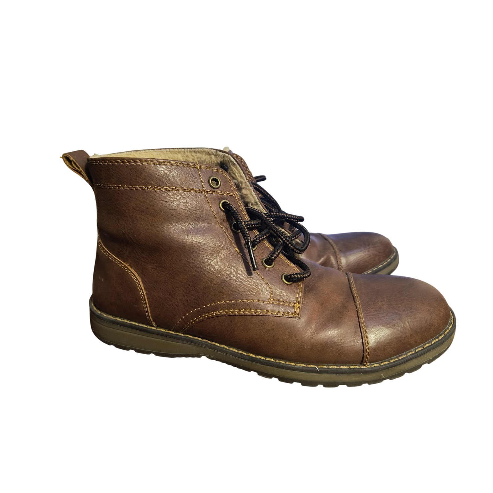 Eastland Mens Brown Leather Ankle Boots Lace Up Round Toe Warm Casual Shoes