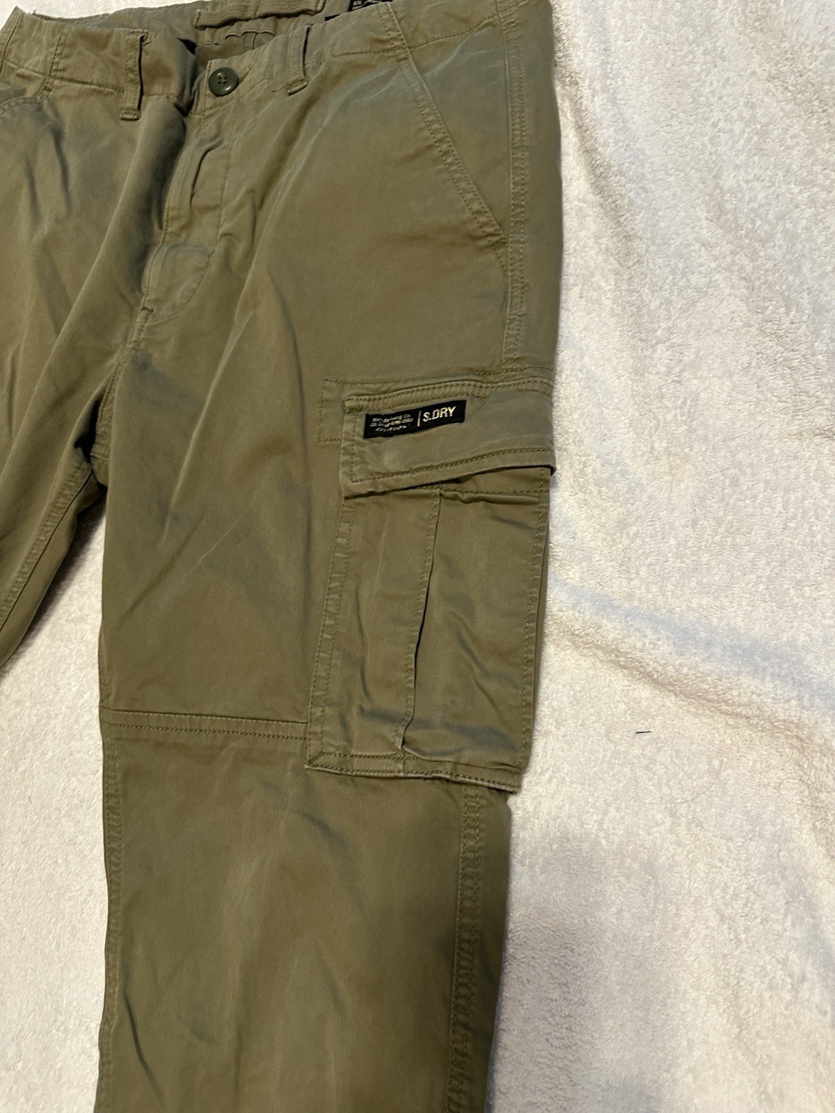 Superdry Men’s Green Solid Cargo Pants 32 Regular Straight Leg Twill Pockets