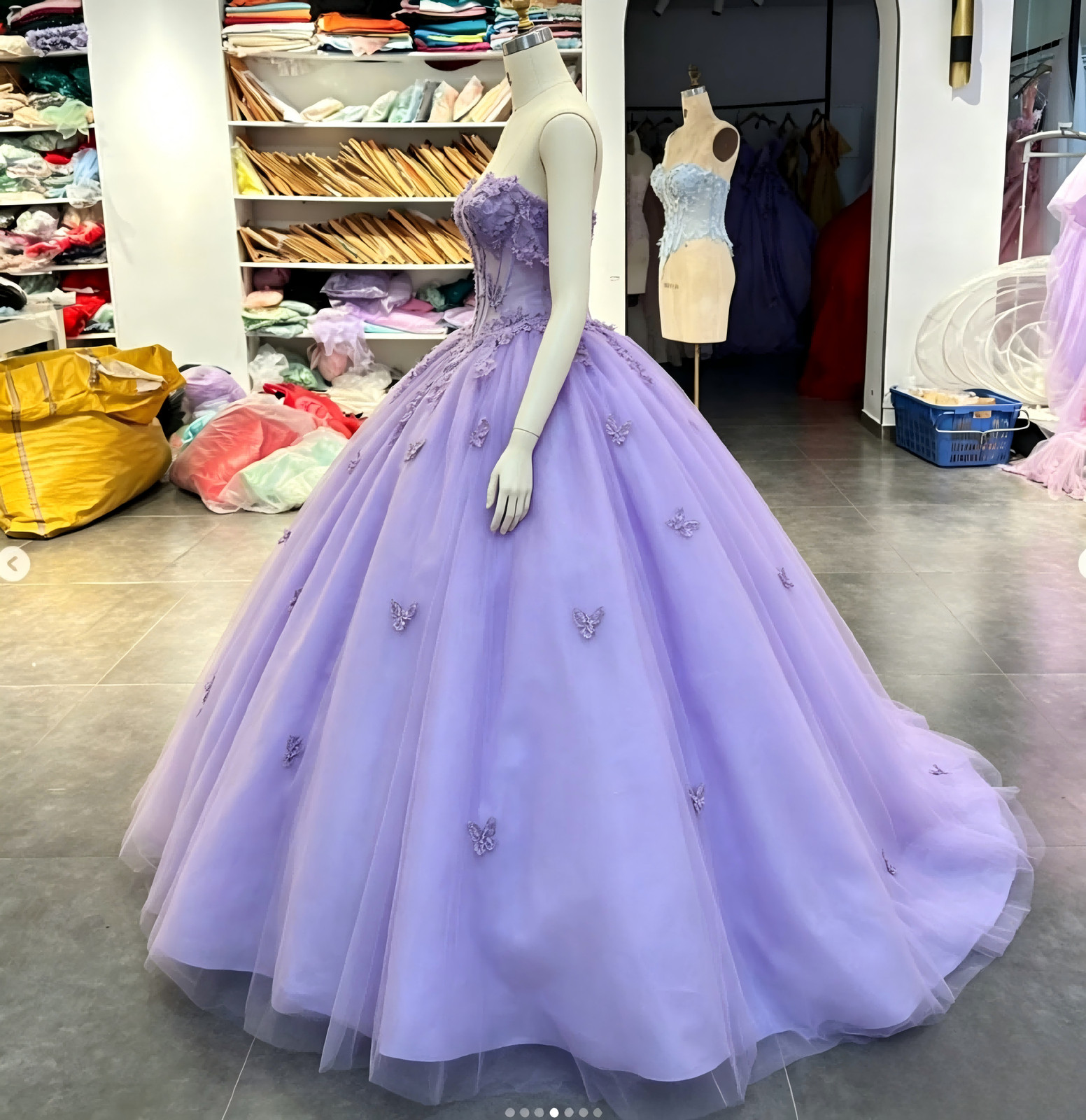 Strapless Corset Tulle Quinceanera Ball Gown 3D Floral Butterfly Sweet 16 Dress