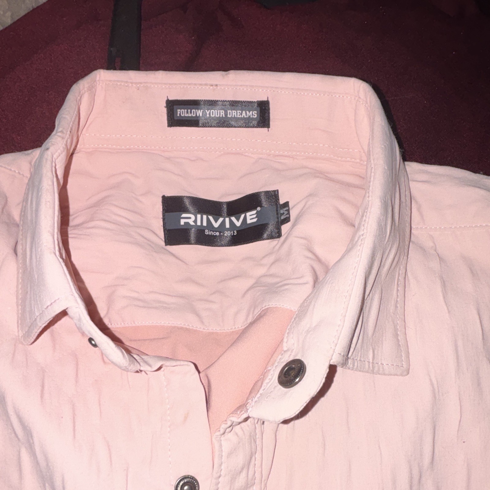 RIJIVE Pink Button-Up Shirt M Solid Long Sleeve Point Collar Chest Pockets