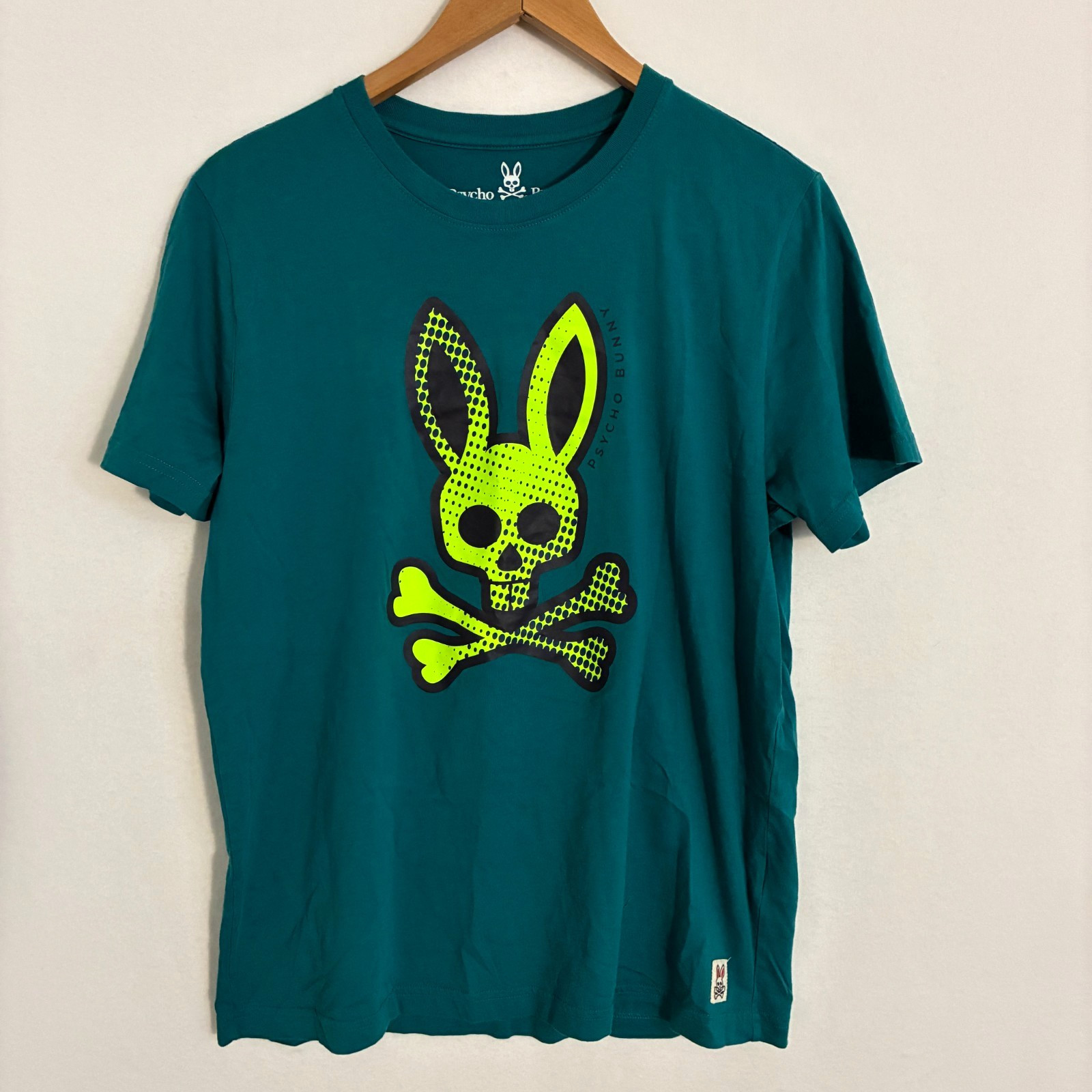 Psycho Bunny Shirt Mens Size 5 (M) Pima Cotton Neon Logo Skull Crossbones Tee