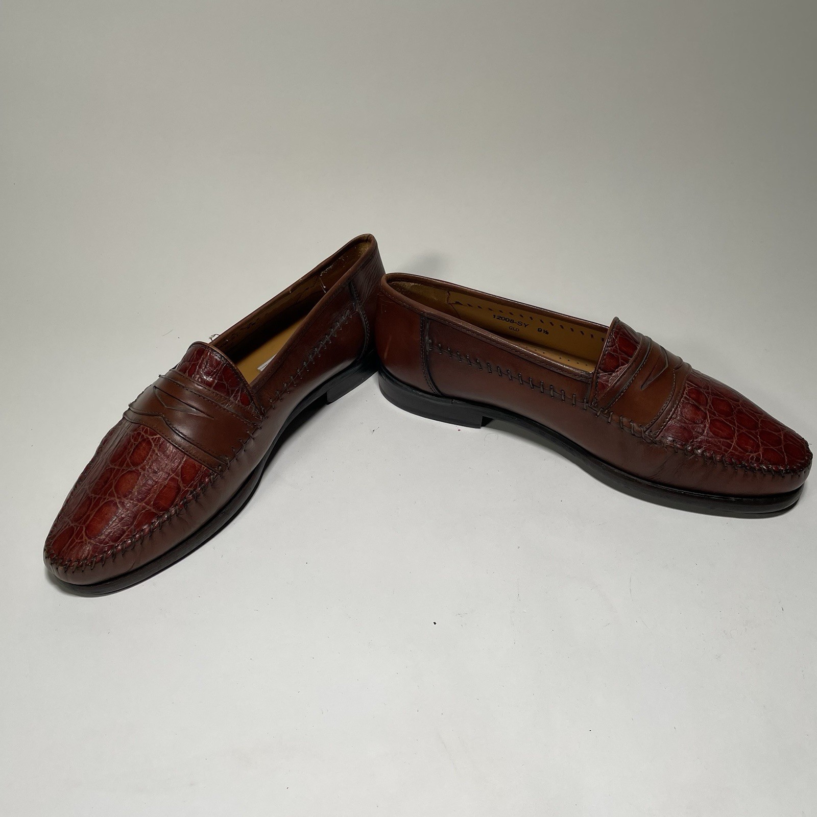 Sandro Moscoloni Men’s Penny Loafers Brown Leather Crocodile Embossed Size 9.5