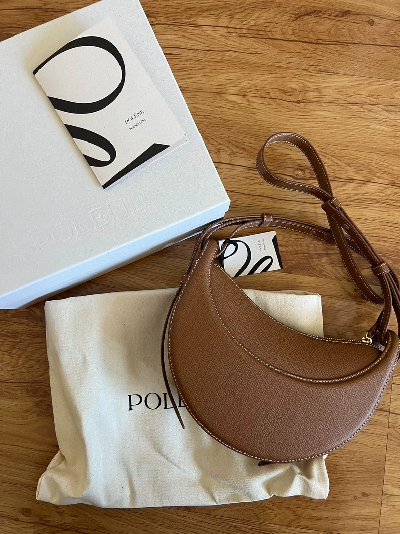 Polene Number Ten Lychee Leather Handbag/Crossbody Bag, Camel Color
