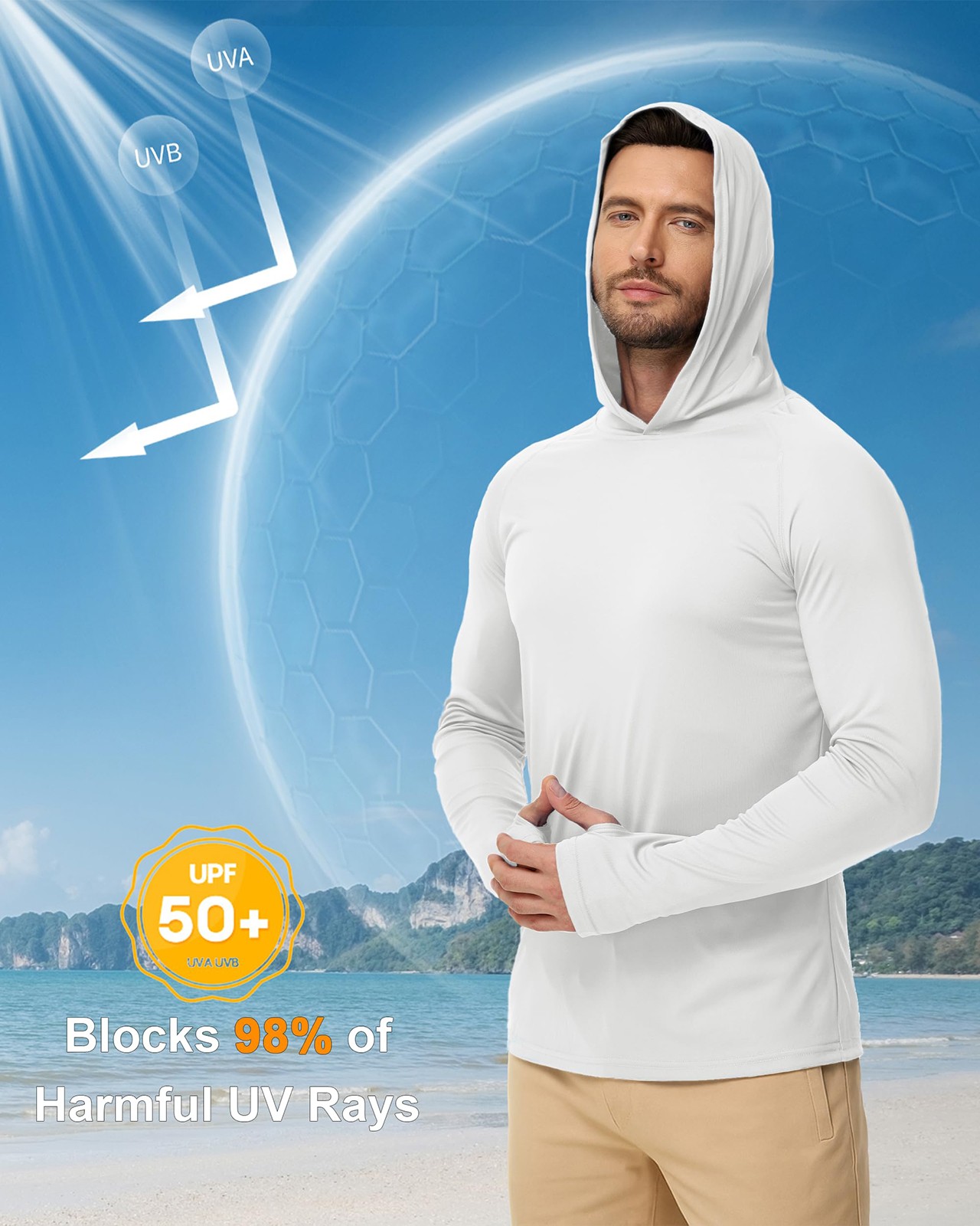 Tacvasen UPF50+ Mens Sun Skin Protection T-Shirts Outdoor Fishing Casual Hoodies