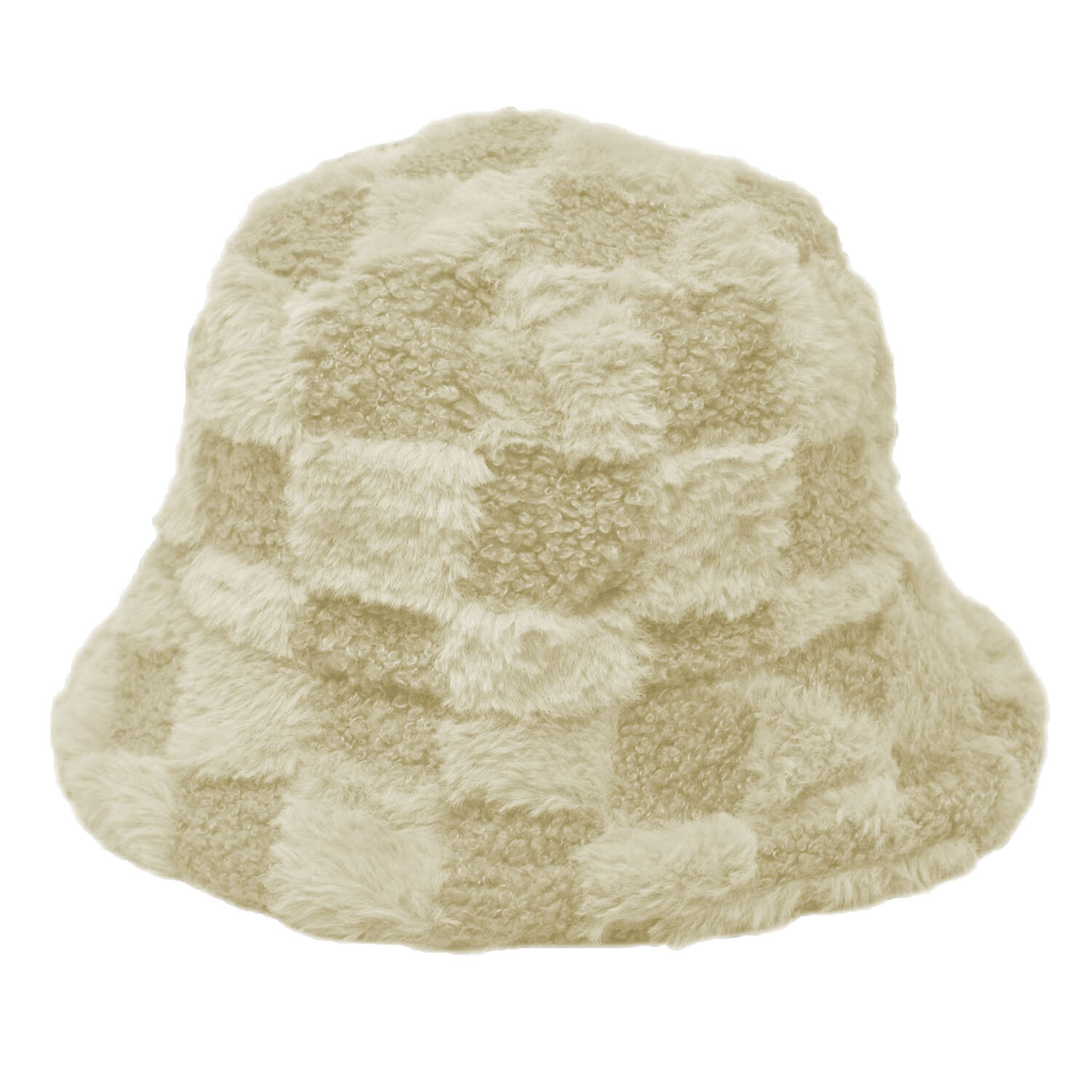 Women’s Winter Plush Fluffy Bucket Hat Faux Fur Lining Cozy Check Wide Brim Cap