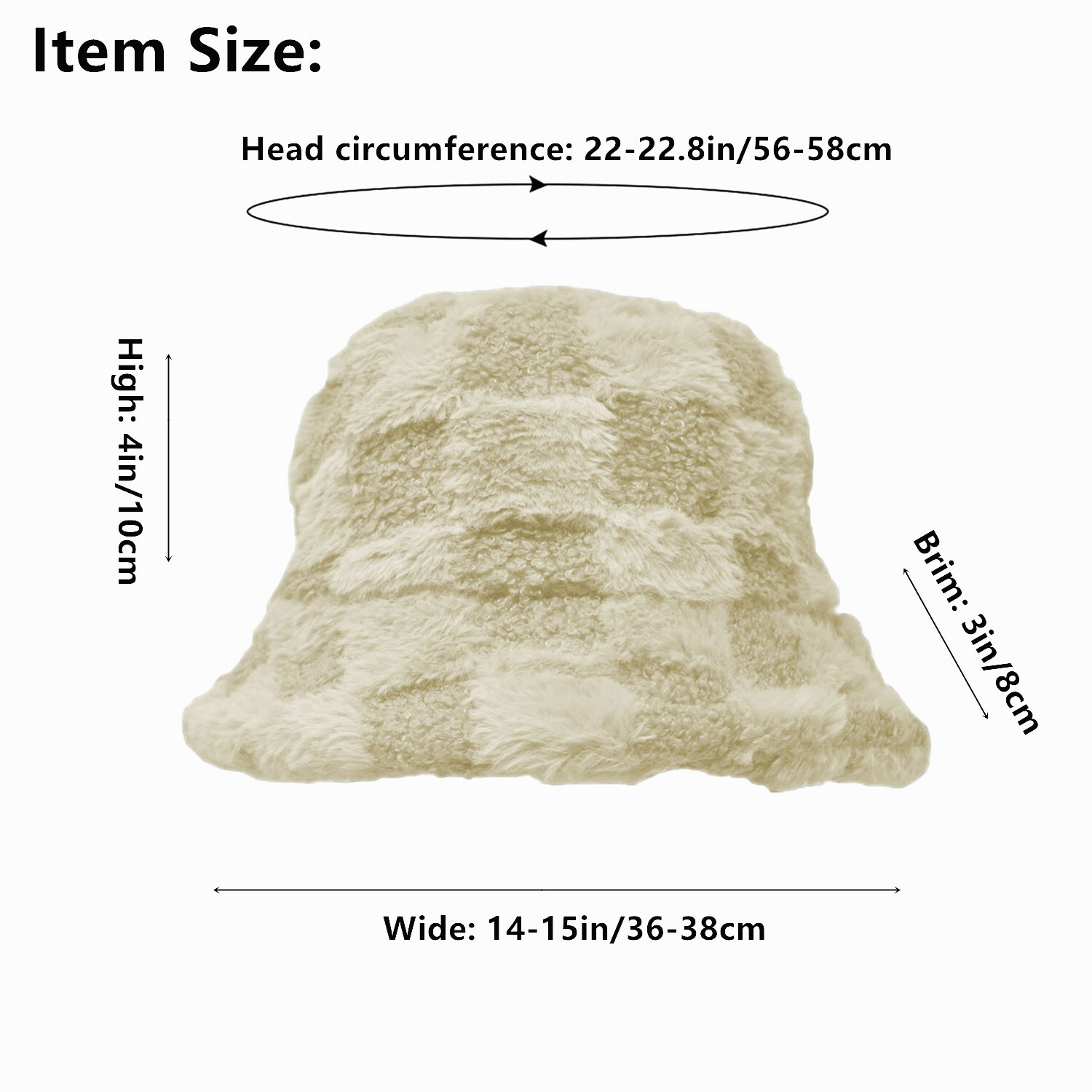 Women’s Winter Plush Fluffy Bucket Hat Faux Fur Lining Cozy Check Wide Brim Cap