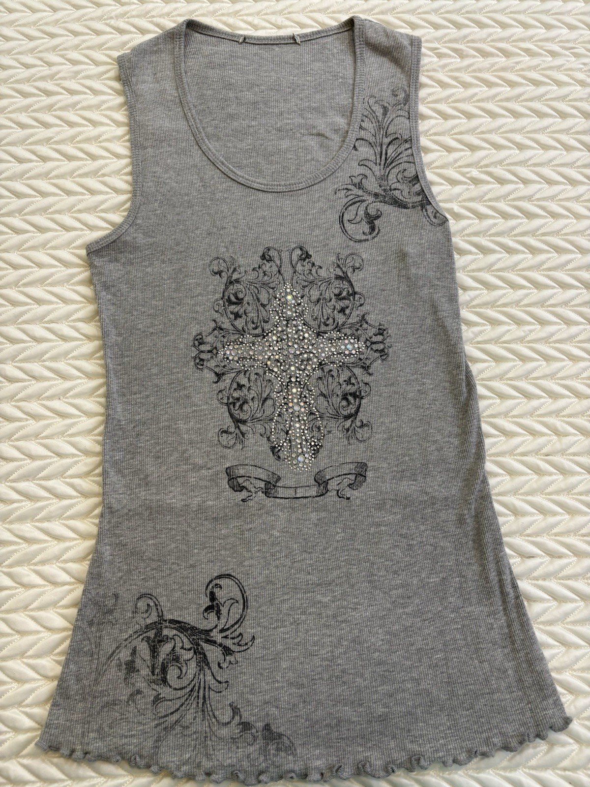 Very Cute Rhine Stone Cross Tank Top Size Medium
