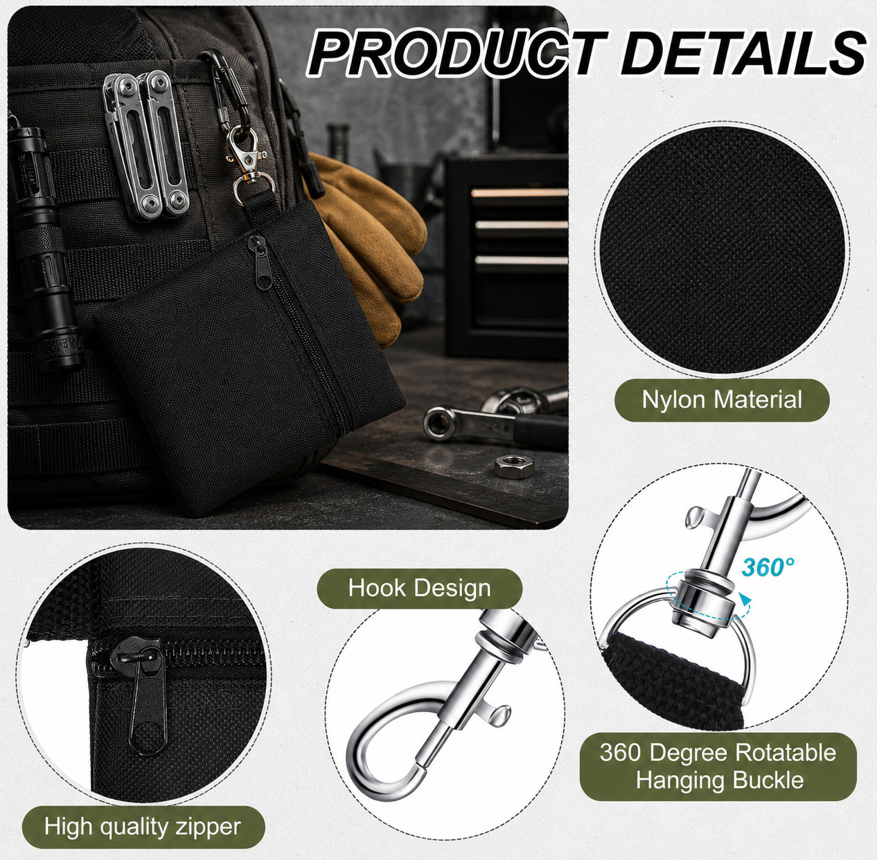 Clip-On Utility Pouch 3 Pack Travel Organizer Portable Storage Carry System