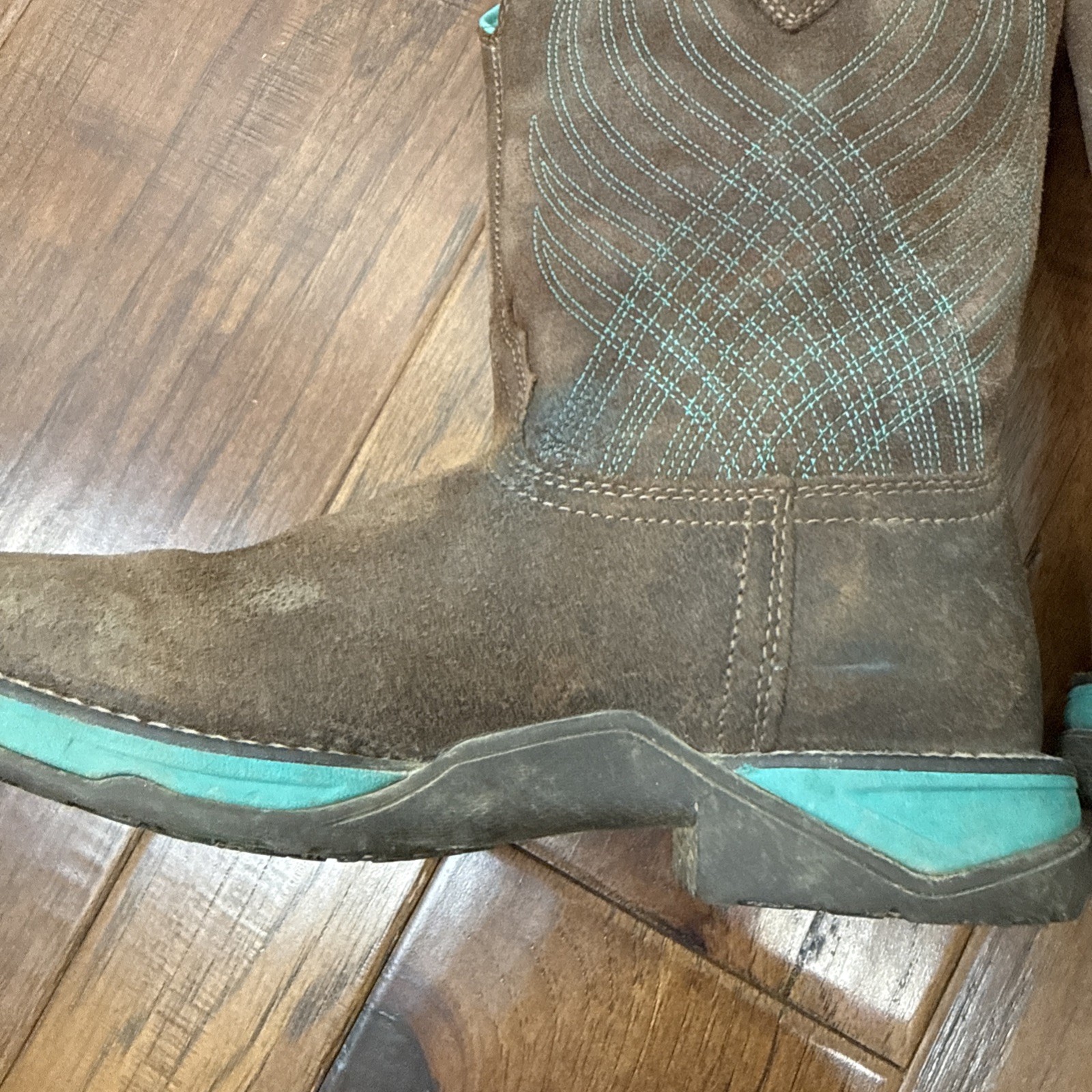Ariat Suede Leather Square Toe Cowboy Boots Anthem Turquoise Mid Calf Womens 6.5