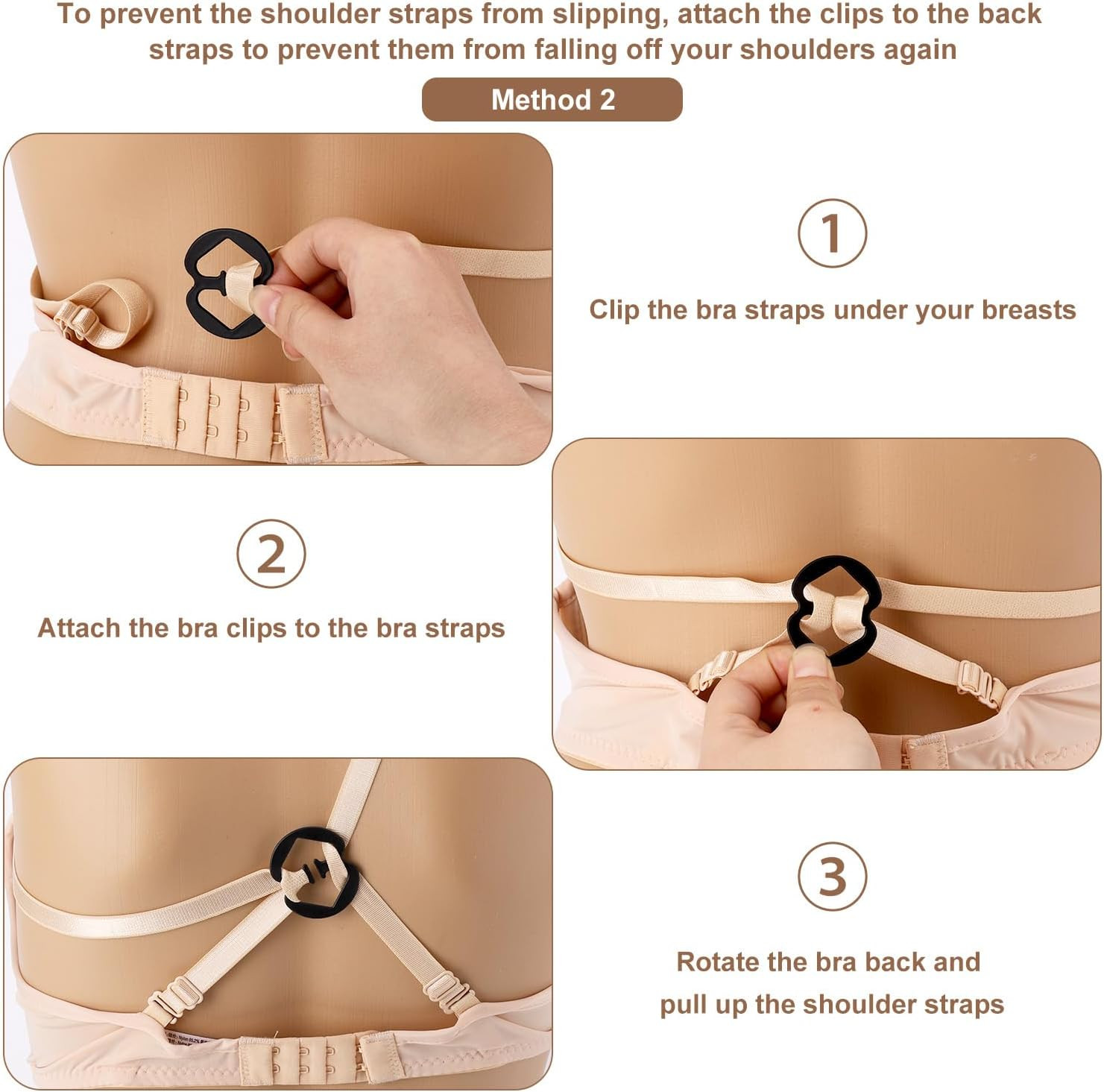 8Pcs Bra Strap Clips, 4 Colors & 2 Styles Bra Strap Holder to Racerback Clips fo