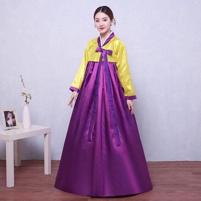Ethnic Korean Hanbok Modern Women Asian Folk Stage Dance Performance Costume
